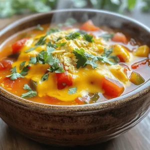 To make your One Pot Cheesy Taco Soup, gather these ingredients: - 1 lb ground beef or turkey - 1 small onion, finely diced - 3 cloves garlic, minced - 1 bell pepper, diced (any color) - 1 can (15 oz) diced tomatoes with green chilies - 1 can (15 oz) black beans, drained and rinsed - 1 can (15 oz) sweet corn, drained - 4 cups beef or vegetable broth - 1 packet taco seasoning mix - 1 cup shredded cheddar cheese - 1 cup shredded Monterey Jack cheese - Salt and freshly cracked black pepper, to taste - Fresh chopped cilantro, for garnish - Crisp tortilla chips, for serving Start by washing all your fresh ingredients. Dice the onion and bell pepper into small pieces. Mince the garlic cloves finely. This helps release their flavors. Fresh ingredients make a big difference in taste. I recommend using brands known for quality. For ground meat, brands like Organic Prairie or Applegate are great. For canned goods, try Del Monte or Bush's for beans and corn. For cheese, look for Tillamook or Cabot. These brands have good flavor and texture. Using quality ingredients helps your soup shine. Start by heating a large pot over medium heat. Add your ground beef or turkey. Use a spatula to break the meat apart. Cook it until the meat is browned. This should take about 5 to 7 minutes. If there is extra fat, drain it away. This keeps your soup from being greasy. Next, add in the diced onion, minced garlic, and the diced bell pepper. Stir them into the meat. Sauté for about 5 minutes. You want the vegetables to become tender and smell amazing. This step adds great flavor to your soup. Now, it’s time to mix in the fun stuff. Add the can of diced tomatoes with green chilies, the black beans, and the sweet corn. Make sure to drain the beans and corn before adding them. Sprinkle in the taco seasoning and stir everything well. Pour in the broth and bring it to a gentle simmer. Let it cook for about 15 to 20 minutes, stirring occasionally. This helps the flavors blend. After your soup thickens a bit, lower the heat. Gradually mix in the cheddar and Monterey Jack cheeses. Stir until they melt into the soup, making it creamy. Season with salt and black pepper to taste. Let it cool for a few minutes before serving. For the full recipe, check the details above. To get that perfect cheese melt, use shredded cheese. It melts better than blocks. Mix cheddar and Monterey Jack for a great blend. Add the cheese slowly to the soup. Stir as you add it. This keeps the cheese smooth and creamy. Avoid high heat when melting cheese. Too much heat can make it clump instead of melt. Want to add more flavor? Try adding a squeeze of lime juice. It brightens the soup and adds freshness. You can also add jalapeños for heat. Fresh herbs like cilantro or parsley give a nice touch too. If you love garlic, add more minced garlic when cooking the meat. This will deepen the flavor and make your soup even more tasty. Use a heavy pot like a Dutch oven for even heat. This helps the soup cook nicely without burning. Stir often to keep it from sticking to the bottom. If you want thicker soup, let it simmer longer. You can also mash some beans in the pot. This makes the soup creamy without adding more cheese. Follow these tips for a delicious bowl every time. For the full recipe, check the One Pot Cheesy Taco Soup. {{image_4}} You can easily make this soup vegetarian or vegan. Just swap the meat for mushrooms, lentils, or tofu. Use vegetable broth instead of beef broth. For a vegan twist, skip the cheese or use vegan cheese. This keeps the yummy flavors while fitting different diets. If you like heat, add jalapeños or cayenne pepper. You can stir in hot sauce while cooking for extra kick. If you prefer mild flavors, use less taco seasoning. Taste as you go to find your perfect spice level. For a different protein source, try beans! Kidney beans or pinto beans work well. You can also use shredded chicken or cooked quinoa. These swaps keep the soup filling and tasty. Each option brings a unique flavor and texture to your meal. For the full recipe, check out the One Pot Cheesy Taco Soup. After you make your One Pot Cheesy Taco Soup, let it cool first. Once cool, transfer it to an airtight container. Store it in the fridge for up to three days. Make sure to keep it covered to avoid absorbing other odors. When you are ready to eat, check the smell and look for any mold. If it seems off, it’s best to toss it. You can also freeze this soup. Use a freezer-safe container for best results. Store it for up to three months. To freeze, let the soup cool completely before sealing. Leave some space at the top, as it will expand when frozen. When you're ready to enjoy it, thaw it overnight in the fridge. This keeps the texture nice and tasty. Reheating is easy! You can use the stove or microwave. If using the stove, pour the soup into a pot over medium heat. Stir it often to warm it evenly. If using the microwave, place it in a microwave-safe bowl. Heat it in short bursts, stirring in between. This helps prevent hot spots. Always check the temperature before serving to ensure it is hot all the way through. Yes, you can easily make this soup ahead of time. Just store it in the fridge once it cools. It keeps well for about three days. When you’re ready to eat, just heat it up on the stove. The flavors will blend even more, making it taste great! If you want to skip the cheese, there are tasty options. Try using nutritional yeast for a cheesy flavor without the dairy. You can also add cashew cream for a creamy texture. Just blend soaked cashews with water until smooth. This gives a nice richness to your soup. Want a kick? Add chopped jalapeños to the pot while cooking. You can also stir in some hot sauce or red pepper flakes. For a smoky flavor, try adding chipotle peppers in adobo sauce. Adjust the spice to suit your taste and enjoy that heat! For the full recipe, check out the One Pot Cheesy Taco Soup details. In this post, we explored the key ingredients, step-by-step cooking instructions, and helpful tips. We discussed variations for different diets and covered storage options. Remember, simplicity matters in cooking. You can make delightful soups that suit your taste. Use fresh ingredients and adjust flavor levels to your liking. Don’t forget to store leftovers properly for future meals. I hope you feel inspired to create your own delicious dishes!
