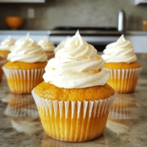 Dry Ingredients - 1 cup all-purpose flour - 1 teaspoon baking powder - 1/2 teaspoon baking soda - 1/2 teaspoon salt - 1 tablespoon pumpkin pie spice - 1/2 cup granulated sugar - 1/2 cup packed brown sugar Wet Ingredients - 1/2 cup vegetable oil - 2 large eggs - 1 cup canned pumpkin puree - 1 teaspoon vanilla extract To make pumpkin spice cupcakes, you need both dry and wet ingredients. The dry ingredients create the structure. They include flour, baking powder, baking soda, salt, and spices. The wet ingredients add moisture. They consist of oil, eggs, pumpkin puree, and vanilla extract. Mixing these together gives the cupcakes their fluffy texture and delicious flavor. Main Ingredients - 8 ounces cream cheese, softened - 1/4 cup unsalted butter, softened - 2 cups powdered sugar - 1 teaspoon vanilla extract Optional Garnishes - A pinch of pumpkin pie spice To top your cupcakes, use cream cheese frosting. It adds a rich, tangy taste that pairs well with pumpkin spice. For the frosting, beat cream cheese and butter until fluffy. Then mix in powdered sugar and vanilla extract. A pinch of pumpkin pie spice makes it extra special. You can sprinkle it on top for a lovely finish. First, preheat your oven to 350°F (175°C). This step is key for baking. While it heats, line a muffin pan with cupcake liners. Choose fun or festive designs to brighten your treats. In a medium bowl, whisk the dry ingredients. Combine 1 cup of flour, 1 teaspoon of baking powder, 1/2 teaspoon of baking soda, 1/2 teaspoon of salt, and 1 tablespoon of pumpkin pie spice. Mix until everything is well blended. Set this dry mix aside for later. Next, take a large bowl and mix the sugars and oil. Add 1/2 cup of granulated sugar, 1/2 cup of packed brown sugar, and 1/2 cup of vegetable oil. Use a whisk to blend these until smooth. This mixture should look shiny and inviting. Now, it's time to add the eggs and pumpkin. Crack 2 large eggs into the sugar and oil mix. Beat well after each egg. Then, stir in 1 cup of canned pumpkin puree and 1 teaspoon of vanilla extract. Mix until your batter looks silky and smooth. Gradually fold the dry mix into the wet mix. Be gentle; this helps keep your cupcakes light. Stir just until you see no dry flour. Avoid overmixing to get the best texture. Next, divide the batter into the lined cupcake wells. Fill each about two-thirds full. Bake for 18-20 minutes. Check if they’re done by inserting a toothpick. If it comes out clean, they’re ready! After baking, let the cupcakes rest in the pan for 5 minutes. Then, move them to a wire rack to cool completely. This step is important for good frosting. To make the cream cheese frosting, beat 8 ounces of softened cream cheese and 1/4 cup of softened butter in a clean bowl. Mix until light and fluffy. Gradually add 2 cups of powdered sugar. Keep mixing until creamy. Don't forget to add 1 teaspoon of vanilla extract for extra flavor! Once the cupcakes are cool, it's time to frost them. Use a spatula or a piping bag for this. Spread the cream cheese frosting on each cupcake. Get creative with your designs! Finally, sprinkle a pinch of pumpkin pie spice on top for a nice touch. Enjoy your delicious pumpkin spice cupcakes! Avoiding overmixing Mixing too much can make your cupcakes tough. When you add the dry ingredients to the wet mix, fold gently. Stop when you no longer see dry flour. This keeps the batter light and airy. Ensuring perfect cupcake texture To get a great texture, use room-temperature ingredients. Eggs and pumpkin should not be cold. This helps them combine better. Also, fill the cupcake liners only two-thirds full. This gives them room to rise without overflowing. Achieving a smooth frosting Start with softened cream cheese and butter. Beat them together until fluffy. Gradually add powdered sugar. Mix until you get a creamy texture. If it’s too thick, add a tiny bit of milk to reach your desired consistency. Decorative frosting techniques To make your frosting pretty, use a piping bag. Swirl the frosting on top for a fun look. You can also use a spatula for a rustic finish. Sprinkle a pinch of pumpkin pie spice on top for flair. This adds a nice touch and shows off your baking skills! {{image_4}} You can easily change the taste of your pumpkin spice cupcakes. One fun way is by adding chocolate chips. Just fold in about half a cup of semi-sweet or dark chocolate chips to the batter. This adds a rich twist that pairs well with the pumpkin spice. Another option is to use different spices. If you want a unique flavor, try adding nutmeg or ginger. Just replace the pumpkin pie spice with your favorite blend. This can bring new warmth and depth to each cupcake. If you need gluten-free options, swap the all-purpose flour with a gluten-free blend. Make sure the blend has a good structure for baking. You may also need to add a bit of xanthan gum for better texture. For vegan substitutions, replace the eggs with flax eggs. Mix one tablespoon of ground flaxseed with three tablespoons of water. Let it sit for a few minutes until it thickens. Use a plant-based cream cheese for the frosting. This way, everyone can enjoy these delicious cupcakes! To keep your pumpkin spice cupcakes fresh, store them properly. - Room temperature storage: Place your cupcakes in an airtight container. They can stay at room temperature for 2-3 days. This keeps them soft and tasty. - Refrigeration guidelines: If you want to keep them longer, place the container in the fridge. They can last up to a week in the fridge. Just remember, they may dry out a bit. Freezing is a great option if you have extra cupcakes. - Proper freezing techniques: Allow the cupcakes to cool completely. Then, wrap each cupcake in plastic wrap. Place them in a freezer-safe bag or container. This helps to avoid freezer burn. - Thawing and reheating: When you’re ready to enjoy them, take out the cupcakes. Let them thaw in the fridge overnight. You can warm them slightly in the microwave for a few seconds if you want them cozy. Can I make these cupcakes ahead of time? Yes, you can make these cupcakes ahead of time. Bake them the day before your event. Store them in an airtight container. This keeps them fresh and moist. How do I know when the cupcakes are done? To check if the cupcakes are done, insert a toothpick into the center. If it comes out clean, the cupcakes are ready. They should also spring back when lightly touched. Can I use a different type of frosting? Sure! You can use buttercream or whipped cream instead. Each will give a unique taste. However, cream cheese frosting pairs best with pumpkin spice flavors. How long does cream cheese frosting last? Cream cheese frosting lasts up to one week in the fridge. Store it in an airtight container. If you freeze it, use it within three months for best taste. What can I substitute for pumpkin puree? You can use applesauce or mashed banana. Both options add moisture and sweetness. However, the flavor will change slightly, so keep that in mind. Can I reduce the sugar in the recipe? Yes, you can reduce the sugar. Cutting it by a quarter won't change the texture much. Just remember that less sugar may affect the sweetness. In this post, we explored making delicious pumpkin spice cupcakes. We covered essential ingredients and step-by-step instructions. I shared key tips, frosting ideas, and tasty variations. Finally, I included storage info and answered common questions. Now you're ready to bake and enjoy these treats. Remember, each step matters for great flavor. Try your own twists to make them uniquely yours. Happy baking!