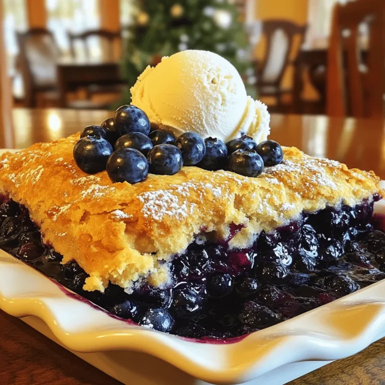 - 2 cups fresh blueberries - 1 cup granulated sugar, divided - 1 tablespoon fresh lemon juice - 1 teaspoon pure vanilla extract Fresh blueberries are crucial for this cobbler. They bring a juicy burst of flavor. Choose ripe berries for the best taste. The sugar sweetens the mix and balances the tartness of the berries. Lemon juice adds a nice zing. It brightens the cobbler's flavor. Vanilla extract rounds out the taste, making it warm and inviting. - 1 cup all-purpose flour - 1 tablespoon baking powder - 1/2 teaspoon salt - 1 teaspoon ground cinnamon (optional) The flour forms the base of the batter. Baking powder helps it rise and makes it fluffy. Salt enhances the overall flavor. If you enjoy spices, add ground cinnamon. It gives a warm aroma and deeper flavor to the cobbler. - 1/3 cup milk - 1/3 cup unsalted butter, melted Milk adds moisture and helps bind the batter. Unsalted butter gives richness and flavor. Make sure to melt the butter before mixing. This step is key for a smooth batter. Together, these ingredients create a perfect topping for your delicious blueberries. - Preheat your oven to 375°F (190°C) and grease a 9-inch baking dish lightly. This helps prevent sticking. - In a medium bowl, mix 2 cups of fresh blueberries, 1/2 cup of sugar, 1 tablespoon of lemon juice, and 1 teaspoon of vanilla extract. Gently toss these ingredients with a spatula. This step ensures the blueberries are coated well. Pour the mixture into the greased baking dish. - In a large bowl, whisk together 1 cup of all-purpose flour, 1/2 cup of sugar, 1 tablespoon of baking powder, 1/2 teaspoon of salt, and 1 teaspoon of ground cinnamon if you like warmth in your cobbler. - Create a well in the center of the dry mix. Pour in 1/3 cup of milk and 1/3 cup of melted unsalted butter. Stir carefully until just combined. It’s okay if some lumps remain; this keeps the cobbler tender. - Spoon the batter over the blueberry mixture in the baking dish. Aim to cover it evenly; don’t stress if a few blueberries peek through. - Place the dish in the preheated oven. Bake for 35-40 minutes until the top turns golden brown. Test with a toothpick. It should come out clean. After baking, let the cobbler cool for about 10 minutes before serving. This allows the juices to settle nicely. To get the best texture, avoid overmixing the batter. When you stir, stop as soon as the flour is wet. Some lumps are okay. This keeps the cobbler soft and tender. For baking time, I recommend 35 to 40 minutes at 375°F. Check for a golden top and a clean toothpick. If it needs more time, bake a bit longer. Pair your warm cobbler with ice cream or whipped cream. The cold creaminess matches the warm, sweet fruit. For garnishing, add fresh blueberries or a sprinkle of powdered sugar. It makes your dish look even better! To store leftovers, keep the cobbler in an airtight container. It stays fresh in the fridge for up to three days. When you want to reheat, warm it in the oven at 350°F for about 15 minutes. This way, it stays delicious and tastes fresh again. {{image_4}} You can change up the fruit in your cobbler for fun. Try using different berries like raspberries or blackberries. They add unique flavors to your dish. You can also use seasonal fruit, like peaches in summer or apples in fall. Each fruit brings its own taste and charm, making your cobbler special. If you want a gluten-free version, you can swap the all-purpose flour for a gluten-free blend. Many options work well, so choose one you like. For those who prefer vegan meals, you can replace the milk with almond or oat milk. Use a plant-based butter instead of regular butter. These swaps keep the cobbler tasty and friendly for everyone. Adding spices can elevate your cobbler. Try nutmeg or cardamom for a warm, cozy taste. A little goes a long way, so start with a pinch. You can also add some citrus zest, like lemon or orange, to brighten the flavors. These small touches can make your classic blueberry cobbler stand out and impress your guests. Cobblers have roots in American history. Early settlers made them with fruits they found. They used simple doughs on top of fruit. This made cooking easy and quick. Blueberries are native to North America. They grew wild and were a staple for many Indigenous tribes. These berries found a cozy spot in American cooking. Recipes for cobblers changed over the years. Each region added its touch. In the South, you'll find sweet peach cobbler. In the Northeast, berry cobblers are more common. Blueberry cobbler became a favorite. Today, we mix fresh blueberries with sugar and spices. Some folks add oatmeal or nuts for a twist. Others use cake mix for a quick dessert. Blueberry cobbler holds a special place in culture. You see it at summer picnics and family reunions. It brings people together. Many celebrate the Fourth of July with a warm slice. It is a symbol of home cooking. The joy of sharing blueberry cobbler is timeless. It connects us to our past and each other. Yes, you can use frozen blueberries. However, they change the texture and flavor. Frozen blueberries release more juice when baked. This can make your cobbler a bit wetter. Fresh blueberries hold their shape better. They also provide a nice pop of flavor. If you use frozen, try to reduce the baking time. Check for doneness earlier. You can use several non-dairy options. Almond milk, soy milk, or oat milk work well. Each brings a different taste. Almond milk is nutty and light. Soy milk is creamy and rich. Oat milk has a sweet flavor. These substitutes keep the cobbler moist and tasty. Check your cobbler for a golden top. Insert a toothpick in the center. If it comes out clean, it’s done. Be careful not to poke too deep, or you might ruin the cobbler. The edges should be bubbly and slightly crisp. If the top is golden brown, it’s a good sign. Classic blueberry cobbler combines fresh ingredients, a simple batter, and rich history. You learned the steps to create a warm, sweet dessert that brings joy. Remember, variations and tips can enhance your cobbler for delight. Use different fruits or make it gluten-free to suit your taste. Don’t forget to serve it warm with ice cream. This recipe captures the essence of home and celebration, perfect for any gathering. Enjoy your baking, and let every bite remind you of the joy in simple pleasures.