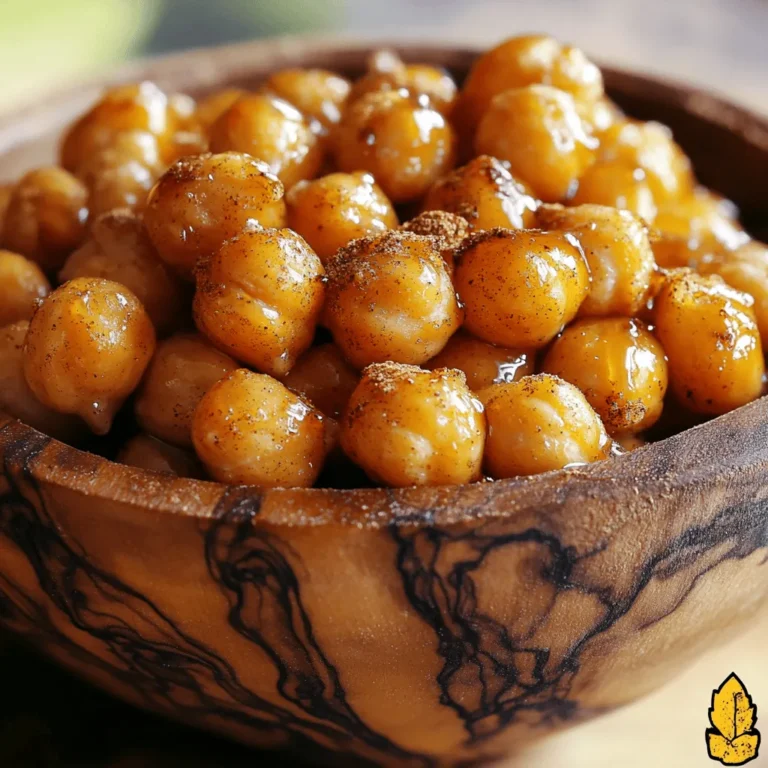 Maple cinnamon roasted chickpeas are a tasty snack. They are crunchy and sweet, making them perfect for any time. This recipe is easy and quick, taking just 40 minutes. You can whip these up in no time! - 1 can (15 oz) chickpeas, drained and rinsed - 2 tablespoons pure maple syrup - 1 tablespoon extra virgin olive oil - 1 teaspoon ground cinnamon - 1/2 teaspoon fine sea salt - 1/4 teaspoon cayenne pepper (optional for heat) - 1/2 teaspoon pure vanilla extract These simple ingredients create a delicious flavor. The chickpeas provide protein and fiber, while the maple syrup adds sweetness. Cinnamon gives warmth, and cayenne adds a fun kick if you like spice. The olive oil helps with crispiness. Each bite is a crunchy delight! 1. Preheat your oven to 400°F (200°C). This heat helps the chickpeas get nice and crispy. 2. Line a baking sheet with parchment paper. This makes for easy cleanup and prevents sticking. 3. Open the can of chickpeas. Drain them well and rinse under cold water. 4. Use a clean kitchen towel or paper towels to pat the chickpeas dry. This step is key for crispiness. 1. In a medium mixing bowl, combine the following: - 2 tablespoons pure maple syrup - 1 tablespoon extra virgin olive oil - 1 teaspoon ground cinnamon - 1/2 teaspoon fine sea salt - 1/4 teaspoon cayenne pepper (optional for a hint of heat) - 1/2 teaspoon pure vanilla extract 2. Whisk the ingredients together until they blend well. You want a smooth, tasty marinade. 1. Add the dried chickpeas to the marinade bowl. 2. Toss the chickpeas gently with a spatula or your hands. Make sure each chickpea gets coated evenly. 1. Transfer the coated chickpeas to your prepared baking sheet. Spread them out in a single layer. 2. Place the baking sheet in the oven. Roast the chickpeas for 25-30 minutes. 3. Stir the chickpeas every 10 minutes. This helps them cook and brown evenly. 4. Watch for a golden brown color and a satisfying crunch. They are done when they reach this point. 5. Remove the chickpeas from the oven and let them cool for a few minutes. They will crisp up even more as they cool. To get your chickpeas super crunchy, start by drying them well. After rinsing, use a clean towel to remove moisture. If they are wet, they won’t crisp up. Next, spacing on the baking sheet is key. Lay them out in a single layer. If they touch, they will steam instead of roast. Give them room to breathe! Want to boost the flavor? Try adding spices like paprika or garlic powder to the mix. You can also swap maple syrup for honey or agave syrup. Each sweetener brings a unique taste. Feel free to mix and match to find your favorite combo! How will you enjoy these chickpeas? They make a great snack on their own. You can also pair them with popcorn for a fun mix. Another idea is to sprinkle them on salads. They add a nice crunch and taste. You can even use them as toppings for soups or grain bowls. Enjoy experimenting! {{image_4}} You can make your maple cinnamon roasted chickpeas even sweeter. One way is to add chocolate or nut butter. Try mixing in some mini chocolate chips or a spoonful of creamy peanut butter. Both add a rich taste and fun texture. You can also incorporate dried fruits like raisins or cranberries. They bring a nice chewiness that complements the crunchy chickpeas. Just toss them in with the chickpeas before roasting, and you get a sweet treat. For a savory twist, try adding spices like paprika or garlic powder. Just sprinkle them over the chickpeas before roasting. These spices give your dish a whole new flavor profile. If you want some heat, create a spicy version by increasing the cayenne pepper. You can even mix in some chili powder for an extra kick. These savory options turn your snack into a bold treat that everyone will love. To keep your Maple Cinnamon Roasted Chickpeas fresh, follow these tips: - Store leftovers in an airtight container. This helps keep them crunchy. - Let the chickpeas cool completely before sealing the container. This prevents moisture buildup. - Keep them at room temperature. They taste best when not chilled. These roasted chickpeas stay fresh for about four days. Signs of spoilage include: - Soft or chewy texture instead of crunchy. - Any strange smell, which means they are no longer good. - Visible mold or any discoloration should also be a red flag. By following these tips, you can enjoy your crunchy snack longer! If your chickpeas are soggy, you can try drying them more. Pat them dry with a towel after rinsing. If they are still wet, roast them longer. Keep an eye on them to avoid burning. This will help them get crispy. Yes, you can use frozen chickpeas. Just thaw them first. After thawing, rinse and dry them well. This step is key for crispiness. Follow the same recipe steps after this. This recipe is already vegan. It uses maple syrup and olive oil. Both are plant-based and healthy. Enjoy this snack without any animal products. It’s a tasty option for everyone. Chickpeas are packed with nutrients. They offer great protein, fiber, and healthy fats. They can help with digestion and keep you full. Plus, they contain vitamins and minerals like iron and magnesium. Enjoy chickpeas for a snack that's both tasty and good for you. This post shared a simple, tasty recipe for roasted chickpeas. You learned about the ingredients, preparation, and cooking steps. I also gave tips for crispiness and flavor variations. Don’t forget the storage tips to keep leftovers fresh. Roasted chickpeas make an easy snack or salad topper. In the end, you can customize them to fit your tastes. Enjoy experimenting with different flavors and serving ideas. Happy cooking!