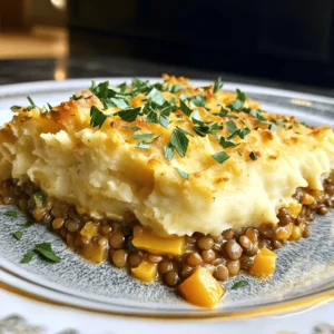 - 1 cup green or brown lentils, rinsed and drained - 3 cups vegetable broth - 1 medium onion, finely diced - 2 cloves garlic, minced - 2 medium carrots, peeled and diced - 1 celery stalk, diced - 1 cup frozen peas - 1 tablespoon tomato paste - 1 teaspoon dried thyme - 1 teaspoon dried rosemary - Salt and pepper, to taste - 4 medium potatoes, peeled and cubed - 1/4 cup almond milk (or any favorite plant-based milk) - 2 tablespoons vegan butter - Fresh parsley, chopped (for garnish) This dish serves six. Each serving has about: - Calories: 300 - Protein: 12g - Fiber: 8g - Carbohydrates: 50g - Fat: 7g This vegan lentil shepherd's pie is not just tasty; it is also a healthy choice. You get a good amount of protein and fiber from the lentils. The vegetables add vitamins and minerals, making the dish both hearty and nourishing. The mashed potatoes on top provide a comforting texture. To start, we need to cook the lentils and make the broth. In a medium pot, mix the rinsed lentils with three cups of vegetable broth. Bring this to a boil, then lower the heat. Let it simmer for about 25 to 30 minutes. The lentils will soften nicely. Drain any extra liquid and set them aside. Next, let’s prep the vegetables. Chop one medium onion finely. Mince two garlic cloves. Dice two peeled carrots and one celery stalk. This will add great flavor to our filling. Now, let’s sauté the veggies. In a large skillet, pour a splash of water or broth over medium heat. Add the diced onion, minced garlic, carrots, and celery. Cook them for about 5 to 7 minutes. They should become soft and fragrant. Once the veggies are ready, mix in the cooked lentils. Add one cup of frozen peas, one tablespoon of tomato paste, one teaspoon of dried thyme, one teaspoon of dried rosemary, salt, and pepper. Stir everything well. Let this simmer for another 5 minutes. While the filling simmers, we can make the mashed potatoes. Fill a pot with water and bring it to a boil. Add four cubed potatoes and cook until they are fork-tender, which takes about 15 to 20 minutes. When they’re soft, drain the potatoes and return them to the pot. Add one-fourth cup of almond milk and two tablespoons of vegan butter to the potatoes. Mash them until smooth and creamy. Taste and add more salt and pepper if needed. Now it’s time to layer our dish. Preheat your oven to 400°F (200°C). In a baking dish, spread the lentil mixture evenly at the bottom. Then, carefully spread the creamy mashed potatoes on top. Use a fork to create peaks and texture. This helps with browning while it bakes. Transfer your shepherd's pie to the oven. Bake it for 25 to 30 minutes. Keep an eye on it. You want the top to be golden and crispy. Once it looks perfect, remove it from the oven and let it cool for a few minutes before you dig in. Enjoy your hearty vegan lentil shepherd's pie! To boost flavor in your vegan lentil shepherd’s pie, try these tips: - Add spices: A pinch of smoked paprika or cumin can add warmth. - Use fresh herbs: Fresh thyme or rosemary gives a bright taste. - Roasted garlic: Roast garlic before adding it for a deep and rich flavor. Roasting garlic is easy. Just wrap cloves in foil and bake until soft. This can change your dish from good to great. For creamy mashed potatoes, follow these tips: - Perfect consistency: Boil potatoes until fork-tender, then mash well. - Alternative milks: If almond milk isn’t your favorite, try oat or soy milk for creaminess. Make sure to taste your mash. Adjust the seasonings to suit your palate for the best outcome. Make your shepherd’s pie look inviting with these ideas: - Serving style: Serve it in individual ramekins for a personal touch. - Garnish: Sprinkle chopped parsley on top for a pop of color. - Pairing options: A fresh side salad adds crunch and balances the meal. These simple touches can elevate your dish and impress your guests. {{image_4}} You can switch lentils in this recipe. Use red lentils for a quicker cook. Green and brown lentils hold their shape better. They add a nice texture to the pie. You can also mix in other veggies. Try bell peppers or mushrooms for more flavor. They make the filling even heartier. Herbs can change the flavor a lot. Add basil or oregano for a fresh taste. You can also try thyme or rosemary for depth. For an extra kick, consider vegan cheese. Nutritional yeast gives a cheesy flavor without dairy. It also adds a nice golden color when baked. You can make this dish on the stovetop or in the oven. Stovetop cooking is faster and easier. It lets you keep an eye on the filling. Baking gives a crisp top that many love. You can also use a slow cooker for meal prep. Just combine the filling ingredients and let it cook. This method is great for busy days. To keep your vegan lentil shepherd’s pie fresh, place leftovers in the fridge. Use airtight containers to prevent moisture loss. This way, the flavors stay strong. For long-term storage, you can freeze the shepherd’s pie. Let it cool completely before wrapping. Use plastic wrap followed by aluminum foil for best results. When you want to enjoy it, thaw it overnight in the fridge. Reheat it in the oven at 350°F (175°C) until warm, about 20-25 minutes. In the fridge, the shepherd’s pie lasts up to 4 days. If frozen, it stays good for about 3 months. Always check for signs of spoilage before eating. You can try chickpeas or black beans. Both add good protein and taste. If you want a different texture, consider crumbled tempeh or mushrooms. They also provide a hearty feel. Yes, it is great for meal prep! You can make it in advance and store it. Simply assemble the pie and cover it well. When ready to eat, just bake it. It heats up nicely and keeps flavor. Yes, you can! Just check your vegetable broth. Some broths may have gluten. Use a gluten-free broth and ensure your almond milk is also gluten-free. Look for a golden-brown top. It should be firm but not hard. You can also check if it is hot in the center. Use a thermometer to see if it reaches 165°F (74°C). To reheat, cover it with foil. This keeps it moist and prevents drying out. You can bake it at 350°F (175°C) for about 20-25 minutes. Stirring the filling helps warm it evenly. You learned how to make a delicious vegan lentil shepherd’s pie. We covered the key ingredients, step-by-step cooking methods, and handy tips for a perfect dish. You can enjoy this meal while knowing it’s healthy and easy to customize. Whether you’re trying new flavors or storing leftovers, this recipe works for every occasion. Dive in and make this comforting recipe for yourself and your loved ones. Enjoy every bite of your creation!