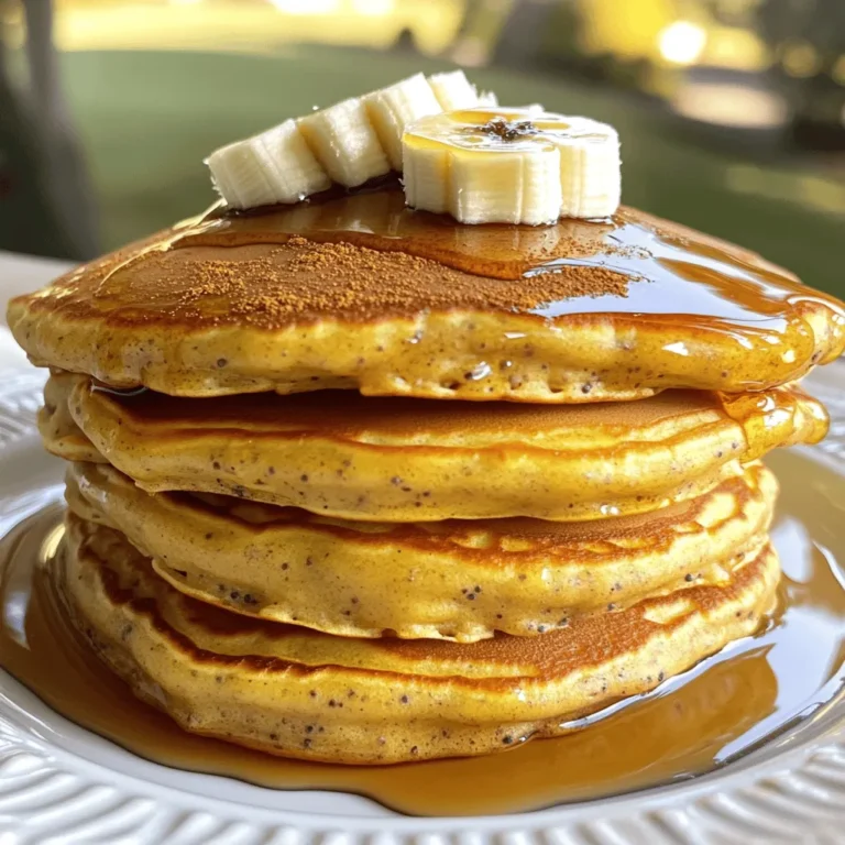 - 1 cup oat flour - 1 scoop vanilla protein powder - 1 tablespoon chai spice blend (mix of cinnamon, cardamom, ginger, and cloves) - 1 teaspoon baking powder - ¼ teaspoon salt - 1 cup almond milk (or any milk of choice) - 2 tablespoons maple syrup (or honey for alternative sweetness) - 1 teaspoon pure vanilla extract - Coconut oil or cooking spray for greasing the pan When I make these pancakes, I love the blend of flavors. Each ingredient plays a vital role. Oat flour gives a soft texture and adds fiber. It also makes the pancakes gluten-free. The vanilla protein powder boosts the protein level, making them great for breakfast. The chai spice blend brings warmth and sweetness from cinnamon, cardamom, ginger, and cloves. Baking powder helps the pancakes rise, giving them a fluffy feel. A pinch of salt enhances all the flavors. Almond milk keeps it creamy and dairy-free, while maple syrup adds natural sweetness. A splash of vanilla extract brings a lovely aroma. Finally, coconut oil or cooking spray prevents sticking on the pan. You can adjust these ingredients to fit your taste. Enjoy the process of mixing and matching! - Protein content per serving: Each serving has about 15 grams of protein. - Caloric breakdown: Each pancake contains around 150 calories. - Benefits of ingredients: Oats provide fiber, which is good for digestion. Protein helps build muscle and keeps you full. Maple syrup gives natural sweetness without refined sugar. This meal is not just tasty; it is also healthy! 1. In a medium bowl, combine the oat flour, vanilla protein powder, chai spice blend, baking powder, and salt. 2. Whisk these dry ingredients until they mix well. 3. In another bowl, whisk the almond milk, maple syrup, and vanilla extract. 4. Stir gently until the maple syrup blends in. 5. Pour the wet mixture into the dry ingredients. 6. Gently stir until just combined. It’s okay if small lumps remain. 1. Preheat a non-stick skillet over medium heat. 2. Lightly grease the skillet with coconut oil or cooking spray. 3. Pour about 1/4 cup of batter onto the skillet for each pancake. 4. Cook for 2-3 minutes until bubbles form and edges look set. 5. Flip the pancakes with a spatula and cook for 1-2 more minutes. 6. Look for a golden brown color to know they are done. 7. Adjust the heat as needed to avoid burning. Grease the skillet lightly between batches. 1. Serve the warm pancakes topped with fresh fruit. 2. Drizzle with maple syrup for extra sweetness. 3. Stack the pancakes high on a plate for a beautiful look. 4. Add a sprinkle of chai spice on top for a finishing touch. To get the best pancakes, do not overmix the batter. Overmixing can make your pancakes tough. It is okay if the batter has some lumps. These lumps help keep the pancakes light and fluffy. If your batter is too thick, you can add a little more milk. This makes it easier to pour and cook. Control the temperature of your skillet. If it is too hot, the pancakes will burn. If it is too cool, they will be soggy. Start with medium heat and adjust as needed. Grease the pan well with coconut oil or cooking spray. This prevents sticking and helps the pancakes cook evenly. One big mistake is undercooking the pancakes. Always make sure they are golden brown on both sides. Use a spatula to check the underside. Another mistake is skipping the resting period. Letting the batter sit for a few minutes allows the ingredients to blend better. This can improve the texture of your pancakes. {{image_4}} You can swap oat flour for other flours. Almond flour or whole wheat flour works well. Both options give a different taste and texture. If you need gluten-free, try using a gluten-free flour blend. For milk, almond milk is great, but you can use soy or oat milk. Coconut milk adds a nice creaminess too. Choose what fits your diet best. Want more flavor? You can add a pinch of nutmeg or a bit of vanilla bean. These spices boost the chai taste even more. You can also mix in chopped nuts or dark chocolate chips. They add crunch and sweetness to your stack. You can stack your pancakes high or serve them as a single layer. Stacking makes for a fun presentation. For a savory twist, try adding toppings like Greek yogurt or avocado. This gives your meal a new flavor and a healthy kick. You can refrigerate leftover pancakes. Place them in an airtight container. They stay fresh for up to three days. When you are ready to eat them, reheat in a skillet or microwave. If using a skillet, add a bit of oil to get them warm. This keeps them fluffy. For long-term storage, freeze your pancakes. Stack them with parchment paper between each pancake. Place the stack in a freezer-safe bag. They can last up to two months in the freezer. To thaw, take them out and let them sit at room temperature. You can also microwave them for a quick reheat. In the fridge, pancakes last about three days. After that, check for signs of spoilage. If you see mold or a strange smell, toss them out. Always trust your senses when it comes to food safety. Yes, you can easily make these pancakes dairy-free. Use almond milk, soy milk, or oat milk instead of regular milk. Each option adds its own flavor, so choose what you like best! To boost protein, add extra protein powder. You can also mix in Greek yogurt or cottage cheese. If you prefer whole food sources, try adding nut butter or chopped nuts for a tasty crunch. Yes, you can use other flours. Almond flour, coconut flour, or gluten-free flour blends work well. Keep in mind that these flours may change the texture. Adjust the liquid in the recipe if needed. Great toppings include fresh fruit like bananas or berries. A drizzle of maple syrup enhances the sweetness. You can also sprinkle nuts or seeds for added texture and flavor. This recipe serves about 2-3 people. You will get around six pancakes. If you need more, you can easily scale the recipe. To make a larger batch, simply double or triple the ingredients. Keep the cooking time the same, but cook in batches. This way, the pancakes stay warm and delicious! These pancakes blend simple, healthy ingredients for a tasty breakfast. We covered everything from combining the base to cooking them perfectly. You now know tips for texture and flavor variations. Storing and reheating methods will help you enjoy these pancakes longer. Experiment with your favorite toppings to elevate each bite. These pancakes aren't just delicious; they support a balanced diet too. Enjoy making and sharing them, as they are sure to impress!