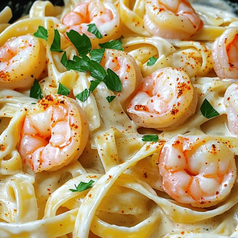 To make Creamy Cajun Shrimp Alfredo, you need: - 8 oz fettuccine pasta - 1 lb shrimp, peeled and deveined - 2 tablespoons Cajun seasoning - 2 tablespoons olive oil - 3 cloves garlic, minced - 1 cup heavy cream - 1 cup grated Parmesan cheese - 2 tablespoons butter - Salt and pepper to taste - Fresh parsley, chopped (for garnish) You can swap some ingredients for a twist: - Use whole wheat pasta for a healthier option. - Try shrimp substitutes like scallops or chicken. - Replace heavy cream with half-and-half for a lighter sauce. - Use nutritional yeast instead of Parmesan for a vegan option. For the best flavors, I suggest these brands: - For pasta, Barilla is a reliable choice. - Choose Wild American Shrimp for fresh shrimp. - McCormick offers great Cajun seasoning. - For cheese, Kraft's grated Parmesan melts well. - Use extra virgin olive oil from Pompeian for quality taste. These ingredients and brands can help you create a standout meal! To start, boil a large pot of water with salt. Once it bubbles, add 8 oz of fettuccine pasta. Cook it according to the package instructions until it is al dente. Drain the pasta in a colander and set it aside. Let any extra water drip off. Next, get 1 lb of peeled and deveined shrimp. Place it in a bowl. Sprinkle 2 tablespoons of Cajun seasoning over the shrimp. Toss gently to coat each shrimp with the spices. Heat 2 tablespoons of olive oil in a large skillet over medium-high heat. Once hot, add the seasoned shrimp. Sauté for 2-3 minutes on each side. Look for the shrimp to turn pink and cook through. Once done, take the shrimp out and set them aside. In the same skillet, lower the heat to medium. Add 2 tablespoons of butter and let it melt. Once melted, add 3 cloves of minced garlic. Sauté for about 1 minute until the garlic smells good and turns lightly golden. Be careful not to burn it! Slowly pour in 1 cup of heavy cream while stirring. Bring it to a gentle simmer. This lets all the flavors mix well. Gradually add 1 cup of grated Parmesan cheese, stirring until it melts. Taste the sauce and add salt and pepper as needed. Now, combine the drained fettuccine with the creamy sauce in the skillet. Toss gently to coat the pasta. Finally, return the cooked shrimp to the skillet. Stir everything together until it is well mixed and heated through. Let it simmer for 2-3 more minutes to blend the flavors. Serve the creamy Cajun shrimp Alfredo on plates, garnished with fresh chopped parsley for a nice touch. To get a rich and creamy sauce, use heavy cream. This cream gives the sauce its smoothness. Stir the cream in slowly. This helps it blend well with the other ingredients. Keep the heat low when adding the cheese. This prevents the cheese from clumping. If the sauce is too thick, add a splash of pasta water. This keeps your sauce silky and light. Shrimp cook quickly. To avoid overcooking, watch them closely. Cook shrimp for just 2-3 minutes on each side. They are done when they turn pink. Overcooked shrimp can become tough. If you are unsure, remove them from the heat sooner. They will cook a bit more in the sauce. Use fresh garlic for the best taste. It adds a nice depth to your sauce. Cajun seasoning brings a great kick. Feel free to adjust the amount to your liking. You can also add a squeeze of lemon juice at the end. This brightens the dish and adds freshness. Lastly, sprinkle fresh parsley on top before serving. It makes the dish look beautiful and adds a fresh flavor. {{image_4}} You can swap regular pasta for whole wheat pasta. Whole wheat pasta adds fiber and nutrients. This small change makes the dish healthier without losing flavor. It still pairs well with the creamy sauce. If you want a vegetarian dish, use mushrooms instead of shrimp. Mushrooms add a nice texture and flavor. Simply sauté them like shrimp. This change keeps the dish full of flavor and satisfying. You can adjust the spice level to fit your taste. If you like it mild, use less Cajun seasoning. For more heat, add extra seasoning or a pinch of cayenne pepper. Spice is all about your preference, so feel free to experiment! After making creamy Cajun shrimp Alfredo, let it cool down. Then, place it in an airtight container. This helps keep the flavors fresh and tasty. Store it in the fridge for up to three days. When you want to enjoy it again, just reheat it gently. You can freeze creamy Cajun shrimp Alfredo for later meals. Use a freezer-safe container or bag. Seal it tightly to avoid freezer burn. It can stay in the freezer for up to three months. To reheat, thaw it overnight in the fridge. Warm it slowly on the stove or in the microwave. Stir in a bit of cream if it seems too thick. Leftovers of creamy Cajun shrimp Alfredo last about three days in the fridge. If you see any changes in color or smell, toss it out. Always check for freshness before eating. Enjoying your meal within this time ensures you savor the best flavors. You can thicken your Alfredo sauce by adding more cheese. Use extra Parmesan cheese, as it melts well. Another method is to simmer the sauce longer. This reduces liquid and makes it thicker. You can also mix a little cornstarch with cold water and stir it in. Cook until the sauce thickens to your liking. Yes, you can use frozen shrimp. Just remember to thaw them first. Place the shrimp in cold water for about 15-20 minutes. This helps them defrost evenly. Once thawed, peel and devein the shrimp. Then, coat them with Cajun seasoning and cook as directed in the recipe. This dish pairs well with a fresh green salad. A simple mix of greens, tomatoes, and vinaigrette works great. You might also enjoy garlic bread or crusty baguette. They are perfect for soaking up the creamy sauce. For a veggie boost, serve with steamed broccoli or sautéed spinach. This blog post covered the main ingredients and easy steps for a Creamy Cajun Shrimp Alfredo. I shared tips for perfecting the dish, including how to avoid overcooking shrimp. You can also explore variations to suit your taste and health needs. Lastly, I outlined storage tips and answered common questions. Whether you’re cooking for family or friends, this dish is sure to impress. Enjoy creating your own version, and remember: practice is key to perfecting your skills in the kitchen!