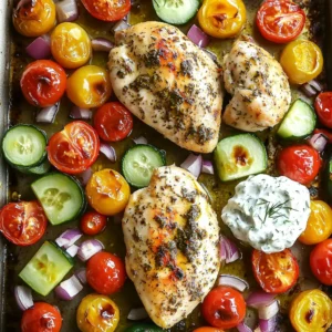Sheet-Pan Greek Chicken with Tzatziki Veggies Delight