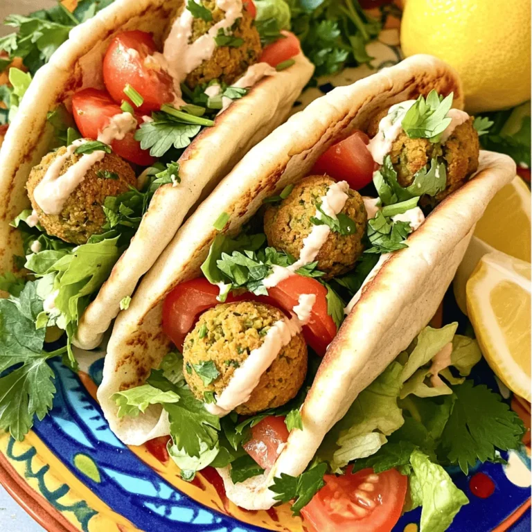 - 1 cup canned chickpeas, drained and rinsed - 1 small onion, roughly chopped - 2 cloves garlic, minced - 1/4 cup fresh parsley, finely chopped - 1/4 cup fresh cilantro, finely chopped - 1 teaspoon ground cumin - 1 teaspoon ground coriander - 1/2 teaspoon baking powder - 2 tablespoons all-purpose flour (or chickpea flour for a gluten-free option) - Salt and pepper to taste - Olive oil spray - 4 pita breads - 1 cup diced tomatoes - 1 cup shredded lettuce - 1/2 cup tahini sauce (or yogurt sauce) for drizzling I love using chickpeas for falafel. They are rich in protein and fiber. You can use canned ones for ease. Just drain and rinse them well. A small onion adds sweetness and depth. Garlic gives a punch that I find essential in this dish. Fresh herbs like parsley and cilantro add brightness. I usually chop them finely for better flavor distribution. Cumin and coriander are my go-to spices. They bring warmth and earthiness to the falafel. Baking powder helps them puff up, making them light and crispy. For the binder, I use flour. You can opt for chickpea flour if you want a gluten-free dish. Add salt and pepper to taste; they enhance all the flavors. To finish, you need a light spray of olive oil. It helps achieve that golden, crispy crust in the air fryer without excess fat. Don't forget the pita bread! It holds everything together. I like to fill mine with fresh diced tomatoes and shredded lettuce. Finally, drizzle with tahini or yogurt sauce for creaminess. To start, gather your ingredients. You will need canned chickpeas, onion, garlic, fresh herbs, spices, baking powder, and flour. Next, add the drained chickpeas, chopped onion, minced garlic, parsley, cilantro, cumin, coriander, baking powder, and flour into a food processor. - Pulse the mixture until it is coarse and holds together. - Avoid making it too smooth; you want texture. Now, it's time to shape the falafel. Transfer your falafel mixture into a bowl. With clean hands, form small balls the size of golf balls. You should get around 12 to 15 balls. Before cooking, prep your air fryer. Preheat it to 375°F (190°C). Generously spray the air fryer basket with olive oil. This step helps keep the falafel from sticking. Now comes the fun part: cooking! Place the falafel balls in the air fryer basket. Make sure they are in a single layer and do not touch each other. This helps them cook evenly. Lightly spray the tops with more olive oil for extra crispiness. Air fry the falafel for 10 to 12 minutes. Flip them halfway through to ensure both sides get golden brown. You will know they are done when they look crispy and brown. While the falafel cooks, prepare your pita bread. Carefully cut each pita in half to make pockets. When the falafel is ready, let it cool for about a minute. Now, stuff each pita half with a few crispy falafel balls. Add diced tomatoes and shredded lettuce to each pocket. For the final touch, drizzle tahini sauce or yogurt sauce over the fillings. Enjoy your healthy and tasty Air Fryer Falafel Pita Pockets! To get crispy falafel, focus on the ingredient ratios. The right mix of chickpeas, herbs, and spices is key. Too much flour can make them dense. Keep the mix coarse, not smooth. This helps them hold their shape and allows air to flow in the air fryer. Using the right oil spray makes a big difference. I always opt for olive oil spray. A light coating on both sides of the falafel will help them brown nicely. It’s all about balance; too little oil means they may not crisp up. When it comes to flavor, pair falafel with fresh toppings. Diced tomatoes and shredded lettuce add crunch. You can also try sliced cucumbers or pickles for extra zing. Don’t forget to drizzle tahini or yogurt sauce on top. This adds creaminess and ties all the flavors together. For garnishes, consider fresh herbs like parsley or cilantro. They not only enhance the look but also boost flavor. Lemon wedges on the side are a must. A squeeze of lemon brightens each bite and makes the falafel taste even better. One big mistake is overmixing the falafel mixture. If you blend it too much, the falafel will lose their texture. Aim for a rough, chunky blend that still holds together. This ensures a lovely bite when you cook them. Another common error is crowding the air fryer basket. Give the falafel space to breathe. If they touch, they won’t cook evenly. Make sure you arrange them in a single layer. This way, they will get crispy all around. {{image_4}} You can easily make these falafel gluten-free by swapping all-purpose flour for chickpea flour. This change keeps the falafel light and tasty. Chickpea flour adds a nutty flavor that pairs well with the spices. It also helps bind the mixture without using gluten. Many people enjoy this option, especially those with gluten sensitivities. For a bolder taste, try adding extra spices or vegetables. You can mix in some paprika or chili powder for heat. Chopped bell peppers or carrots can also bring a nice crunch. Experiment with herbs like mint or dill to refresh the flavor. Using different spices and veggies makes the falafel unique each time. You can serve these falafel in many ways. Instead of pita bread, try using lettuce wraps for a low-carb option. Adding different sauces can elevate your meal. Besides tahini, you could use yogurt sauce, spicy harissa, or even hummus. Each sauce gives a new twist to the falafel, making it fun to explore. After making these tasty falafel, you may have some leftovers. Store them in an airtight container. Place the container in your fridge. This keeps them fresh for about 3 to 5 days. When you want to eat them, reheat the falafel in your air fryer. Set it to 350°F (175°C) for about 5 minutes. This helps restore their crispy texture. You can freeze falafel for later use. Shape the falafel balls and place them on a baking sheet. Make sure they do not touch each other. Freeze them for about 1 hour. Once frozen, transfer them to a freezer bag. Label the bag with the date. Frozen falafel can last up to 3 months. When you want to cook them, you can air fry them straight from the freezer. Just add a couple of extra minutes to the cooking time. To keep your falafel tasty and fresh, avoid storing them with moisture. If you want to store them with sauce, do so separately. This helps maintain their crunch. For extra flavor, reheat them in the air fryer instead of the microwave. This method keeps them crispy and delicious. If you don’t own an air fryer, you can still make falafel. Here are some great options: - Oven Baking: Preheat your oven to 400°F (200°C). Place the shaped falafel on a baking sheet lined with parchment paper. Bake for about 20-25 minutes, flipping halfway through for even cooking. - Pan-Frying: Heat oil in a skillet over medium heat. Add the falafel balls and cook until golden brown on all sides, about 5-7 minutes per side. - Deep Frying: Heat oil in a deep pot to 350°F (175°C). Carefully drop in the falafel and fry until golden brown, about 3-4 minutes. Each method brings out unique flavors and textures! Yes, you can prepare falafel in advance. Here are some handy tips: - Mix the Ingredients: You can blend the chickpeas and spices a day before. Store the mixture in the fridge, covered. - Shape and Refrigerate: Form the falafel balls and keep them in the fridge for a few hours or overnight. This helps them hold their shape better while cooking. - Freezing: If you want to make them even earlier, freeze the uncooked falafel. Spread them on a tray first, then transfer to a container once frozen. They can last for up to three months in the freezer. To tell if your falafel is done, look for these signs: - Color: They should be golden brown on the outside. - Texture: A crispy crust with a firm but tender inside. - Cooking Time: If air frying, cook for 10-12 minutes, flipping halfway. You can also cut one open to check if it’s hot throughout. Enjoy your tasty meal! You learned how to make falafel from scratch. We covered key ingredients like chickpeas, herbs, and spices. Then we dove into step-by-step instructions for mixing, shaping, and cooking. I shared tips for getting crispy falafel and avoiding common mistakes. Finally, you explored variations and storage options. Making falafel is fun and rewarding. With practice, you can create tasty meals that impress. Keep experimenting with flavors and techniques to find what you love most. Enjoy your homemade falafel in pita pockets or as a snack!