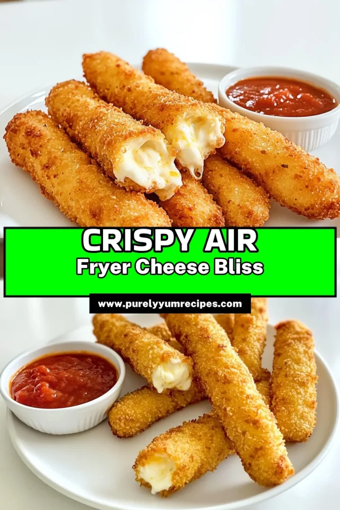 Indulge in the ultimate snack with these Crispy Air Fryer Mozzarella Sticks! Enjoy the perfect blend of cheesy goodness and crunchy panko coating, all made in under 50 minutes. This easy recipe comes with simple steps, from preparing the cheese to achieving that golden brown finish. Perfect for parties or a cozy movie night! Click through to discover the full recipe and elevate your snacking game. #AirFryerRecipes #CheeseLovers #SnackIdeas #EasyRecipes