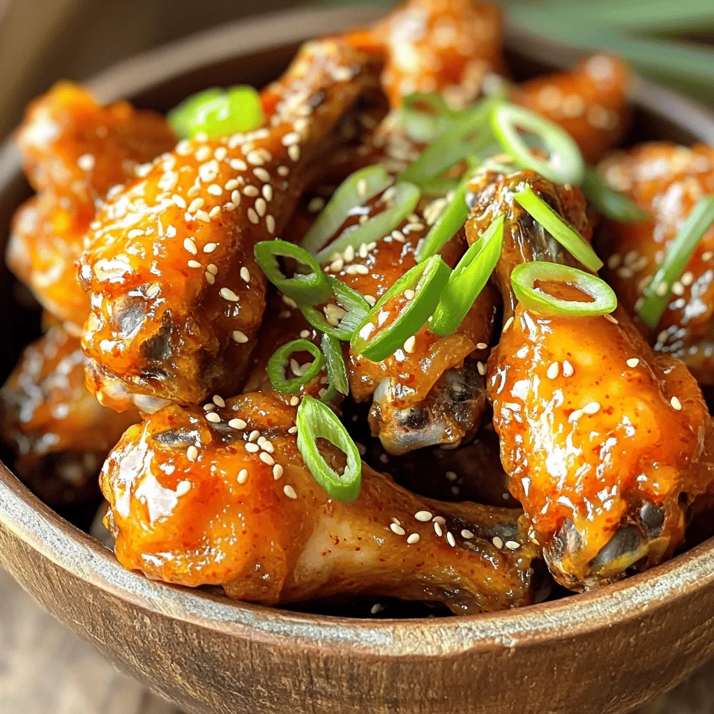 - 2 pounds chicken wings - 1/2 cup sweet chili sauce - 1 tablespoon soy sauce - 1 tablespoon sesame oil - 1 teaspoon garlic powder - 1 teaspoon onion powder - 1/2 teaspoon freshly ground black pepper - 1/2 teaspoon salt - 1 tablespoon cornstarch (for an extra crispy finish) - 1 green onion, finely sliced (for garnish) - Sesame seeds (for garnish) When it comes to making air fryer sweet chili chicken wings, I always start with fresh, high-quality chicken wings. You want wings that are meaty and plump. The marinade is the star here. The sweet chili sauce adds a delicious kick, while soy sauce and sesame oil bring depth. Garlic and onion powder help build flavor without being overpowering. Cornstarch is the secret for that extra crunch. It coats the wings and helps achieve that crispy texture we all love. For garnishes, I like to keep it simple. Green onions add color and freshness, while sesame seeds give a nice crunch and a bit of flair. These ingredients work together to create wings that are not just easy to make but also packed with flavor. Rinse the chicken wings under cold water. This step cleans off any dirt. After rinsing, use paper towels to dry them well. Dry wings crisp up better in the air fryer. In a large bowl, mix the sweet chili sauce, soy sauce, sesame oil, garlic powder, onion powder, black pepper, and salt. Whisk these ingredients until they blend into a smooth sauce. This marinade gives the wings their tasty flavor. Add the cleaned wings to the marinade. Toss them well using a spatula or your hands. Make sure each wing is coated evenly. Cover the bowl with plastic wrap. Place it in the fridge for at least 30 minutes. For even more flavor, let them marinate for a few hours. Set your air fryer to preheat at 380°F (193°C). Let it preheat for about 5 minutes. This step helps the wings start cooking right away. After marinating, take the wings out of the fridge. Transfer them to a clean bowl. Sprinkle cornstarch over the wings. Toss them gently until each wing is coated. The cornstarch adds a nice crunch. Place the wings in a single layer in the air fryer basket. Do not overcrowd them. If your air fryer is small, cook in batches. Air fry the wings at 380°F (193°C) for 25 to 30 minutes. Shake the basket halfway through. This helps them brown evenly. When the wings turn golden brown, transfer them to a bowl. Drizzle the remaining sweet chili sauce over the wings. Toss them gently to coat with the sauce. This adds even more flavor. Garnish the wings with sliced green onions and sesame seeds. This adds a nice touch before serving. Enjoy your crispy and flavorful sweet chili chicken wings! To get crispy wings, start by drying them well. Use paper towels to remove all moisture. Wet wings will not crisp up nicely. After drying, coat them with cornstarch. This adds a layer that helps achieve that perfect crunch. Shake off any extra cornstarch before air frying. Marinating your wings is key for flavor. I suggest marinating for at least 30 minutes. If you have time, try to marinate for a few hours or overnight. The longer the wings sit in the marinade, the more flavor they absorb. Just remember to keep them covered in the fridge. Make sure you preheat your air fryer. Set it to 380°F (193°C) for about five minutes. This helps the wings cook evenly. Arrange them in a single layer to allow hot air to circulate. If your air fryer is small, cook in batches. Shake the basket halfway through cooking for even crispiness. {{image_4}} For those who crave heat, try spicy chili chicken wings. Simply add sriracha or red pepper flakes to your marinade. You can adjust the spice level based on your taste. The sweet heat will pair perfectly with the crispy texture. Enjoy the kick with each bite! For a sweeter twist, make honey garlic chicken wings. Replace sweet chili sauce with a mix of honey and soy sauce. Add minced garlic for flavor. This variation brings a sticky, sweet glaze that’s sure to please. It’s a great option for those who love a sweeter wing. If you want a zesty option, try lemon pepper chicken wings. Use lemon juice and zest in your marinade. Add black pepper for a nice kick. The citrus flavor brightens up the dish, making it refreshing. These wings are perfect for a summer party or a light appetizer. After enjoying your wings, let them cool. Place the wings in an airtight container. They will stay fresh in the fridge for up to three days. Make sure to separate any leftover sauce in a different container. This helps keep the wings crispy when you reheat them. To reheat your wings, set your air fryer to 375°F (190°C). Place the wings in the basket in a single layer. Heat them for about 5 to 7 minutes. This method helps restore their crispiness. If you prefer, you can use an oven. Just bake at 350°F (175°C) for about 10 to 15 minutes. If you want to save some wings for later, freezing is a great option. First, let the wings cool completely. Next, arrange them in a single layer on a baking sheet. Freeze for about an hour. After they are frozen, transfer the wings to a freezer bag. They will last for up to three months in the freezer. To reheat, cook from frozen in the air fryer, adding a few extra minutes to the cooking time. Yes, you can cook frozen wings in the air fryer. Just add a few extra minutes to the cooking time. It’s best to cook them at 400°F for 30 to 35 minutes. Make sure to shake the basket halfway through. This helps the wings cook evenly and get crispy. Cook the chicken wings at 380°F for 25 to 30 minutes. Shake the basket halfway through. This ensures they cook evenly and get that perfect crunch. If you like them extra crispy, add a few more minutes. Sweet chili chicken wings pair well with various sides. Some great options include: - Celery sticks - Carrot sticks - Ranch dressing - Blue cheese dressing - Rice or fried rice - Asian slaw These sides balance the sweet and spicy flavors of the wings. Absolutely! You can switch up the sauce for many flavors. Try buffalo sauce for a spicy kick or honey garlic for a sweet twist. Even barbecue sauce works great. Just adjust the cook time as needed. Always let your taste guide you! You learned how to make tasty air fryer chicken wings. We covered key steps, such as marinating, cooking, and serving. Remember to try different sauces and garnishes for fun. Use the tips to get crispy wings every time. Store leftovers properly and enjoy them later. With this guide, you can impress friends and family. Happy cooking! Enjoy your wings!