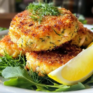 - 1 can (14.75 oz) wild-caught salmon, drained and flaked - 1/2 cup whole wheat breadcrumbs - 1/4 cup green onion, finely chopped - 2 tablespoons fresh dill, chopped (or 1 tablespoon dried dill) - 1 tablespoon freshly squeezed lemon juice - Zest of 1 lemon - 1 large egg, beaten - Salt and black pepper, to taste - 2 tablespoons olive oil (for frying) These main ingredients create a base that is fresh and full of flavor. The salmon provides protein, while the lemon and dill add a bright and aromatic touch. Whole wheat breadcrumbs give the patties a nice texture. You can customize your salmon patties with these fun add-ins: - 1/4 cup diced bell pepper for sweetness - 1/4 cup corn for a sweet crunch - 1 teaspoon garlic powder for extra flavor - A pinch of cayenne pepper for heat These options allow you to create a dish that suits your taste. Feel free to mix and match! Each serving (about 2 patties) contains: - Calories: 250 - Protein: 20g - Carbohydrates: 15g - Fat: 12g - Fiber: 2g This recipe is a great choice for a balanced meal. It offers healthy fats from the salmon and olive oil. You also get fiber from the whole wheat breadcrumbs, making it filling and nutritious. {{ingredient_image_2}} Start with a large bowl. Add the flaked salmon, whole wheat breadcrumbs, and finely chopped green onion. Next, include the fresh dill, lemon juice, and lemon zest. Mix gently until all the ingredients blend well. This step is key for flavor. Avoid overmixing; you want the patties to stay tender. After mixing, pour in the beaten egg. Season with salt and black pepper to taste. Stir carefully until just combined. Now, divide the mixture into equal portions. Use your hands to shape each portion into a patty. Aim for patties about 2-3 inches wide and 1/2 inch thick. You should get around 6-8 patties, depending on the size you prefer. Keep them uniform for even cooking. Heat the olive oil in a skillet over medium heat. Wait until the oil shimmers. Carefully place the patties in the hot oil. Don’t overcrowd the pan; cook in batches if needed. Fry for about 4-5 minutes on each side. Look for a golden brown, crispy exterior. When done, transfer the patties to a plate lined with paper towels. This helps absorb extra oil, keeping them light and tasty. To keep your salmon patties tender, avoid overmixing the ingredients. When you blend the salmon with the other items, mix just until they come together. This helps to maintain a soft texture. Also, using breadcrumbs helps bind the patties without making them tough. You can choose whole wheat breadcrumbs for added flavor and health benefits. For the best frying results, heat your olive oil until it shimmers. This shows that the oil is ready. Avoid overcrowding the skillet, as this can cause the patties to steam instead of fry. Cook the patties in batches if needed. Fry each side for about 4-5 minutes until golden brown. This method gives a nice crispy crust while keeping the inside moist. Serve your lemon dill salmon patties on a bed of mixed greens. This adds color and freshness to the plate. You can also add lemon wedges for a zesty touch. A sprinkle of fresh dill on top enhances the dish's look and flavor. Pair it with a side of yogurt sauce or tartar sauce for added creaminess. Pro Tips Chill the Mixture: Refrigerating the salmon mixture for about 30 minutes before forming patties helps them hold their shape better while cooking. Use Fresh Herbs: Fresh dill adds a vibrant flavor, but feel free to experiment with other herbs like parsley or chives for a different twist. Test the Heat: Before cooking all the patties, fry a small test patty first to ensure the oil is at the right temperature and adjust if needed. Storage Tips: Uncooked patties can be frozen for up to a month. Simply layer between parchment paper and store in an airtight container. {{image_4}} You can swap the salmon for tuna or crab. Both options work well in this recipe. If you use tuna, choose solid white albacore for a nice texture. For crab, fresh or canned crab meat is perfect. Just remember to adjust seasoning slightly since crab has a sweeter taste. To boost flavor, try adding garlic or onion powder. A sprinkle of cayenne pepper adds a nice kick. Fresh herbs like parsley or chives can also enhance the taste. For a creamy texture, mix in a bit of Greek yogurt or mayonnaise. This brings richness and moisture to the patties. For a gluten-free version, replace the whole wheat breadcrumbs with gluten-free crumbs. You can also use crushed rice cakes or oats. Make sure all other ingredients are gluten-free too. This way, everyone can enjoy these tasty salmon patties! You can store your Lemon Dill Salmon Patties in the fridge. Place them in an airtight container. They stay fresh for up to three days. Make sure they cool down before sealing them. This helps keep them firm and tasty. To freeze the patties, first, let them cool completely. Then, wrap each patty in plastic wrap. Place them in a freezer bag or container. They can last for about two months in the freezer. When ready to eat, just thaw them overnight in the fridge. To reheat, you can use a skillet or an oven. For a skillet, heat it over medium heat. Add a bit of oil and place the patties in the pan. Cook for about 3-4 minutes per side. For the oven, preheat it to 350°F. Bake for around 10-15 minutes. This keeps them warm and crispy. Enjoy your delicious patties again! Yes, you can use canned salmon. It makes this dish quick and easy. I prefer wild-caught salmon for the best flavor. Just drain and flake it well before mixing. You will know the patties are cooked when they turn golden brown. Each side should take about 4-5 minutes. You can also check the inside. It should be warm and flaky. These patties pair well with fresh salad or steamed veggies. You can add a dollop of sour cream or yogurt for extra creaminess. A side of quinoa or brown rice also works great. Enjoy them with lemon wedges for a zesty kick! In this post, we explored how to make tasty Lemon Dill Salmon Patties. We covered key ingredients, step-by-step cooking, and helpful tips for perfect patties. You learned about variations, storage, and answered common questions. Now, with this knowledge, you can enjoy delicious, healthy salmon patties anytime. Remember to customize them to match your taste. Happy cooking!
