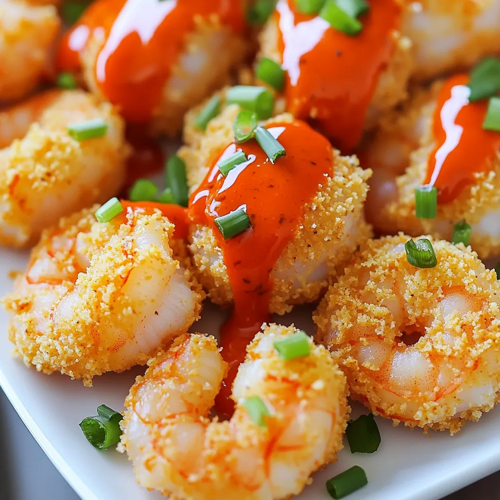 - 1 pound large shrimp, peeled and deveined - 1 cup buttermilk - 1 cup Panko breadcrumbs - 1 teaspoon garlic powder - 1 teaspoon onion powder - 1 teaspoon smoked paprika - 1/2 teaspoon cayenne pepper - Salt and freshly ground black pepper to taste - 1/2 cup buffalo sauce - Chopped green onions or cilantro, for garnish The key to great flavor lies in the ingredients. For the shrimp, choose large, fresh shrimp. If you can't find fresh, frozen shrimp will work well. Just thaw them before use. Buttermilk gives shrimp a tender touch. If you don't have any, plain yogurt or milk can substitute. Panko breadcrumbs add crunch. Regular breadcrumbs can replace them, but the texture will differ. Spices bring the heat and flavor. Adjust the cayenne pepper to suit your taste. Want less heat? Try paprika or skip the cayenne. For a twist, use flavored buffalo sauce or add a splash of lemon juice to brighten flavors. Lastly, fresh herbs like cilantro or green onions add color and flavor. This dish serves four people. Each serving contains approximately: - Calories: 350 - Protein: 25g - Carbohydrates: 30g - Fat: 15g - Fiber: 2g This meal is a tasty way to enjoy shrimp with a spicy kick. The air fryer helps keep the meal light while still packing in flavor. Enjoy every crispy bite! First, take your shrimp and place them in a medium bowl. Add 1 cup of buttermilk to the bowl. The buttermilk adds moisture and flavor. Cover the bowl with plastic wrap. Now, let the shrimp marinate in the fridge for at least 30 minutes. This will make them tender and flavorful. While the shrimp marinate, you can prepare the breading. In a separate bowl, mix together the Panko breadcrumbs, 1 teaspoon of garlic powder, 1 teaspoon of onion powder, 1 teaspoon of smoked paprika, and 1/2 teaspoon of cayenne pepper. Add some salt and freshly ground black pepper to taste. This blend creates a crispy and tasty coating for your shrimp. After 30 minutes, take the shrimp out of the fridge. Let any extra buttermilk drip off. Now, dip each shrimp into the breadcrumb mixture. Make sure each shrimp is fully coated. Press the breadcrumbs onto the shrimp for a better crust. Next, preheat your air fryer to 400°F (200°C) for about 5 minutes. This helps the shrimp cook evenly. Place the coated shrimp in a single layer in the air fryer basket. For extra crispiness, lightly spray the shrimp with cooking spray or drizzle with olive oil. Air fry the shrimp for 7-10 minutes. Flip the shrimp halfway through to ensure even cooking. They should turn a lovely golden brown and reach an internal temperature of 165°F (75°C). Once cooked, transfer the shrimp to a large bowl. Drizzle 1/2 cup of buffalo sauce over the shrimp. Gently toss to coat each piece well. Now, arrange the buffalo shrimp on a serving platter. Garnish with chopped green onions or cilantro for a fresh touch. Serve with extra buffalo sauce on the side for dipping. Enjoy your flavorful and crispy buffalo shrimp! To get that perfect crispy bite, use Panko breadcrumbs. They are light and airy, giving the shrimp a great crunch. Lightly spray the shrimp with oil before air frying. This helps the breadcrumbs brown nicely. Cook in a single layer for even heat. Avoid overcrowding the basket to let hot air circulate. Buffalo sauce can pack a punch! Start with a small amount if you are sensitive to heat. You can always add more later. The cayenne pepper in the breading also adds heat. Reduce it if you want a milder flavor. Taste the sauce before tossing the shrimp to find your perfect heat level. One common mistake is skipping the marinating step. This step makes the shrimp juicy and flavorful. Also, don’t rush the cooking time. Air fry until they are golden brown and reach 165°F. Lastly, avoid using wet breadcrumbs. They won’t stick well and will result in a soggy coating. {{image_4}} You can change the flavor of your buffalo shrimp easily. Use barbecue sauce for a sweet twist. Try teriyaki sauce for an Asian flair. If you love heat, add more cayenne pepper or even chili powder. Mix in honey for a sweet and spicy combo. You can also use ranch dressing for a creamy dip. There are many options to keep it fun! Shrimp is great, but you can swap it out too. Chicken breast works well. Cut it into small pieces, and follow the same steps. Tofu is a good choice for a vegetarian option. Press it first to get rid of extra water. You can even use cauliflower florets for a tasty vegan version. Each protein gives a different taste but remains delicious! Serve your buffalo shrimp with fresh veggies. Celery sticks and carrot sticks add a nice crunch. You can also pair them with a cool dip like blue cheese or ranch. For a full meal, try serving with rice or a light salad. This adds balance to the spicy shrimp. You can also use pita bread for a fun twist! After enjoying your Air Fryer Buffalo Shrimp, you might have some left. Store leftover shrimp in an airtight container. Place it in the refrigerator. This keeps it fresh for up to three days. Make sure to let the shrimp cool down before sealing it. To reheat, use your air fryer. Set it to 350°F (175°C). Heat the shrimp for about 3-5 minutes. This method helps keep the shrimp crispy. You can also use a microwave, but it may make the shrimp soggy. If you choose the microwave, heat in short intervals. Check often to avoid overcooking. If you want to save shrimp for later, freezing is a great option. First, let the shrimp cool completely. Then, place them in a freezer-safe bag. Remove as much air as possible before sealing. The shrimp can last up to three months in the freezer. To use, thaw in the fridge overnight before reheating. Yes, you can use frozen shrimp. Just make sure to thaw them first. Place the shrimp in cold water for about 10-15 minutes. After thawing, pat them dry with a paper towel. This helps the breading stick better. The best temperature is 400°F (200°C). This heat crisps the shrimp perfectly. It also cooks them quickly, keeping them juicy inside. Preheat your air fryer for about 5 minutes at this temperature. To make the shrimp less spicy, reduce the cayenne pepper. You can use just a pinch or skip it entirely. If you like, add a little more garlic or onion powder for flavor without the heat. Yes, you can make this in the oven. Preheat your oven to 425°F (220°C). Arrange the breaded shrimp on a baking sheet. Bake them for about 12-15 minutes, flipping halfway, until golden brown. In this article, we explored essential ingredients for your shrimp dish, along with cooking steps. We provided tips to ensure crispy results and ways to customize the flavor. We also covered storage methods, so you can enjoy leftovers later. Remember, great shrimp comes from good ingredients and careful handling. Use these insights to create a meal that impresses. Cooking should be fun and simple. Enjoy making your shrimp dish your own!