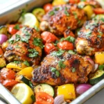 For this Tandoori Chicken, you need some key items: - 4 chicken thighs (bone-in, skin-on) - 1 cup plain yogurt - 2 tablespoons tandoori masala - 1 tablespoon fresh ginger, finely grated - 1 tablespoon garlic, minced - 1 tablespoon fresh lemon juice - 1 teaspoon turmeric powder - 1 teaspoon ground cumin - 1 teaspoon ground coriander - 1 teaspoon paprika - Salt and freshly cracked black pepper to taste The recipe calls for vibrant mixed vegetables: - 2 cups bell peppers - 1 cup red onion - 1 cup zucchini - 1 cup cherry tomatoes These spices bring the dish to life: - Tandoori masala for that signature flavor - Turmeric powder for color and warmth - Ground cumin and coriander for depth - Paprika for a dash of sweetness - Salt and black pepper for seasoning Using these fresh ingredients and spices is key. They work together to create a tasty meal. Tandoori chicken is known for its bold flavors. You can adjust the spice levels to your taste. Don't forget to garnish with fresh cilantro and lemon wedges for a bright finish! {{ingredient_image_2}} To start, I make the marinade. In a large bowl, mix 1 cup of plain yogurt with 2 tablespoons of tandoori masala. Next, add 1 tablespoon of grated ginger and 1 tablespoon of minced garlic. Then, pour in 1 tablespoon of fresh lemon juice. After that, sprinkle in 1 teaspoon of turmeric powder, 1 teaspoon of ground cumin, 1 teaspoon of ground coriander, and 1 teaspoon of paprika. Finally, add salt and black pepper to taste. I whisk everything until it's smooth and well-combined. Now, I coat the chicken thighs in the marinade. I make sure they are well-covered on all sides. I cover the bowl and put it in the fridge. It’s best to marinate for at least 1 hour, but if I can, I leave it overnight for more flavor. While the chicken marinates, I prepare the vegetables. I preheat my oven to 425°F (220°C). On a large sheet pan, I spread out 2 cups of mixed vegetables, like bell peppers, red onion, zucchini, and cherry tomatoes. I drizzle the veggies with 2 tablespoons of olive oil. Then, I season them with salt and black pepper. I toss the vegetables gently, so they get a nice coat of oil and seasoning. Once everything is ready, I take the marinated chicken out of the fridge. I place the chicken thighs skin-side up on top of the veggies in the sheet pan. This helps it cook evenly. I then put the pan in my preheated oven and bake for 30-35 minutes. I check that the internal temperature of the chicken reaches 165°F (75°C) to know it’s fully cooked. For an extra crispy skin, I switch the oven to broil for 2-3 minutes at the end. I watch closely to make sure it doesn’t burn. Once done, I carefully take the sheet pan out of the oven. I let it rest for a few minutes and then garnish it with fresh cilantro and lemon wedges. This adds a nice touch and a zesty flavor. Marinating is key for great flavor. Start by mixing plain yogurt with spices. Use tandoori masala, ginger, garlic, lemon juice, turmeric, cumin, coriander, paprika, salt, and pepper. Whisk until smooth. Add chicken thighs and coat them well. Cover the bowl with plastic wrap. For best results, let the chicken marinate for at least one hour. If you can, marinate overnight. This allows the flavors to seep deep into the meat. To get that perfect crispy skin, you need high heat. Preheat your oven to 425°F (220°C) before baking. Place the marinated chicken on top of the veggies, skin-side up. Bake for 30 to 35 minutes. If you want it even crispier, turn on the broiler for 2 to 3 minutes at the end. Keep a close eye on it to avoid burning. This extra step makes the skin golden and delightful! Presentation matters! You can serve directly from the sheet pan for a casual vibe. Or, transfer everything to a big platter for a fancier look. The bright colors of the veggies and golden chicken make a stunning display. Add fresh cilantro leaves on top for a pop of color. Lemon wedges on the side give a zesty kick. This dish is not just tasty; it's also a feast for the eyes! Pro Tips Marinate Longer for Depth of Flavor: For the best flavor, marinate the chicken overnight. This allows the spices to penetrate deeply into the meat, resulting in a more flavorful dish. Use Fresh Ingredients: Whenever possible, use fresh ginger, garlic, and cilantro. Fresh ingredients amplify the flavor and aroma of the dish, enhancing the overall experience. Vegetable Variety: Feel free to mix and match your vegetables based on what's in season or what you have on hand. Root vegetables like carrots or sweet potatoes can add a nice sweetness to the dish. Check for Doneness: Always use a meat thermometer to ensure your chicken is fully cooked. The internal temperature should reach 165°F (75°C) for safety and optimal juiciness. {{image_4}} You can switch the chicken for other proteins. Try using bone-in, skin-on chicken breasts for a leaner option. If you enjoy lamb, bone-in lamb chops work well too. For a seafood twist, use thick pieces of salmon. Each protein will bring its own flavor. Adjust the cooking time based on the protein you choose. If you're looking for a vegetarian option, tofu or paneer is a great choice. For tofu, select firm blocks and press them to remove excess water. Cut the tofu into cubes and marinate them just like chicken. Paneer, on the other hand, is soft and absorbs flavors nicely. Cut it into thick slices and marinate. Both options provide protein and pair well with the same spices. Feel free to play with spices in your marinade. If you like heat, add cayenne pepper or red chili powder. For a smoky flavor, include smoked paprika. You can also try garam masala for a rich, warm taste. Experimenting with spices can create a unique twist on the classic tandoori flavor. Remember, the goal is to enjoy your meal, so have fun with it! After enjoying your Tandoori Chicken, it’s important to store leftovers properly. First, let the chicken and vegetables cool down to room temperature. Then, transfer them to an airtight container. You can keep the leftovers in the fridge for up to three days. Make sure the container seals well to prevent moisture loss or odor absorption. When you're ready to eat your leftovers, reheating is simple. Preheat your oven to 350°F (175°C). Place the chicken and veggies on a baking sheet. Cover them loosely with foil to keep moisture in. Heat for about 15-20 minutes or until warmed through. For an extra crispy touch, you can remove the foil for the last few minutes of heating. If you want to save your Tandoori Chicken for later, freezing is a great option. Portion the chicken and vegetables into freezer-safe bags or containers. Squeeze out as much air as possible to prevent freezer burn. You can freeze them for up to three months. When you're ready to enjoy, thaw overnight in the fridge and reheat as mentioned above. This way, you can savor those delicious flavors anytime! Tandoori chicken is a popular dish from India. It features chicken marinated in yogurt and spices. The marinade gives it a rich flavor and a bright color. Traditionally, it's cooked in a tandoor, which is a clay oven. However, you can make it at home using your oven. The result is tender chicken with a smoky, spicy taste. Yes, you can use boneless chicken thighs. They will cook faster and still soak up the flavors well. Just adjust the cooking time. Boneless thighs usually take about 25-30 minutes in the oven. They remain juicy and tender, making them a great choice for this dish. I recommend marinating the chicken for at least one hour. For the best flavor, try to marinate it overnight. This gives the spices time to penetrate the meat. The yogurt helps tenderize the chicken, making it even more delicious. Remember, longer marination really enhances the taste! Tandoori chicken is a flavorful dish that mixes spices and fresh ingredients. We explored key ingredients, marinating chicken, and tips for perfect crispiness. You can also try different proteins or a veggie version. Remember to store leftovers properly for future meals. With these steps and tips, you can enjoy a tasty meal that impresses everyone. Keep experimenting and find your favorite twist!