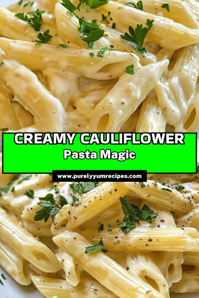 Indulge in this creamy cauliflower pasta that’s both delicious and healthy! This vegan Alfredo recipe features a luscious, dairy-free Alfredo sauce made from cauliflower, perfect for a guilt-free meal. Discover how to create this flavorful cauliflower penne dish in just 30 minutes, ideal for busy weeknights. Try it today and elevate your pasta game! Save this recipe for a nourishing dinner! #VeganPasta #DairyFree #HealthyRecipes #PastaLovers