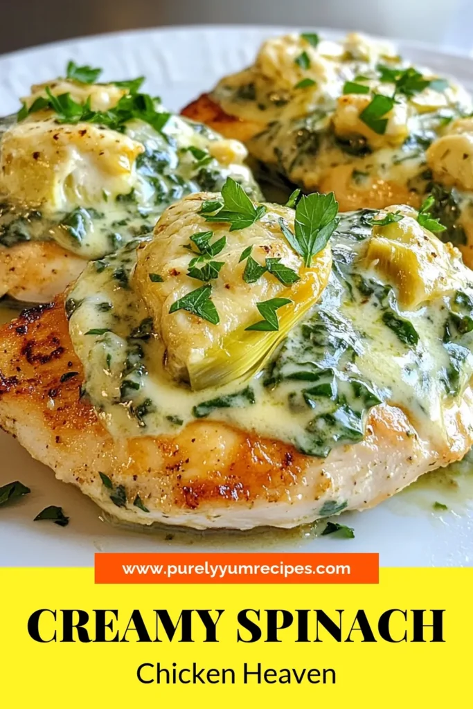 Discover the ultimate creamy spinach artichoke chicken recipe for a comforting dinner! This cheesy chicken bake combines tender chicken breasts with a rich, creamy spinach and artichoke mixture, making it an easy chicken bake that's delicious and healthy. Perfect for family meals, this dish is sure to impress! Save this creamy spinach artichoke chicken for your next dinner and enjoy a flavorful twist! #ChickenRecipes #HealthyEating #EasyRecipes #DinnerIdeas