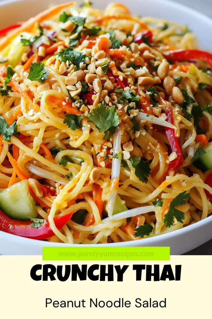 Discover the deliciousness of Thai Peanut Noodle Salad, a vibrant rice noodle salad recipe that's both healthy and satisfying. This Asian noodle salad features crunchy veggies and a rich vegan peanut dressing that adds creamy flavor to each bite. Perfect for lunch or light dinner, this salad is quick to make and full of freshness. Try it today and enjoy a burst of Thai flavors! Save this recipe for later! #ThaiPeanutNoodleSalad #HealthyRecipes #AsianNoodleSalad #VeganDressing