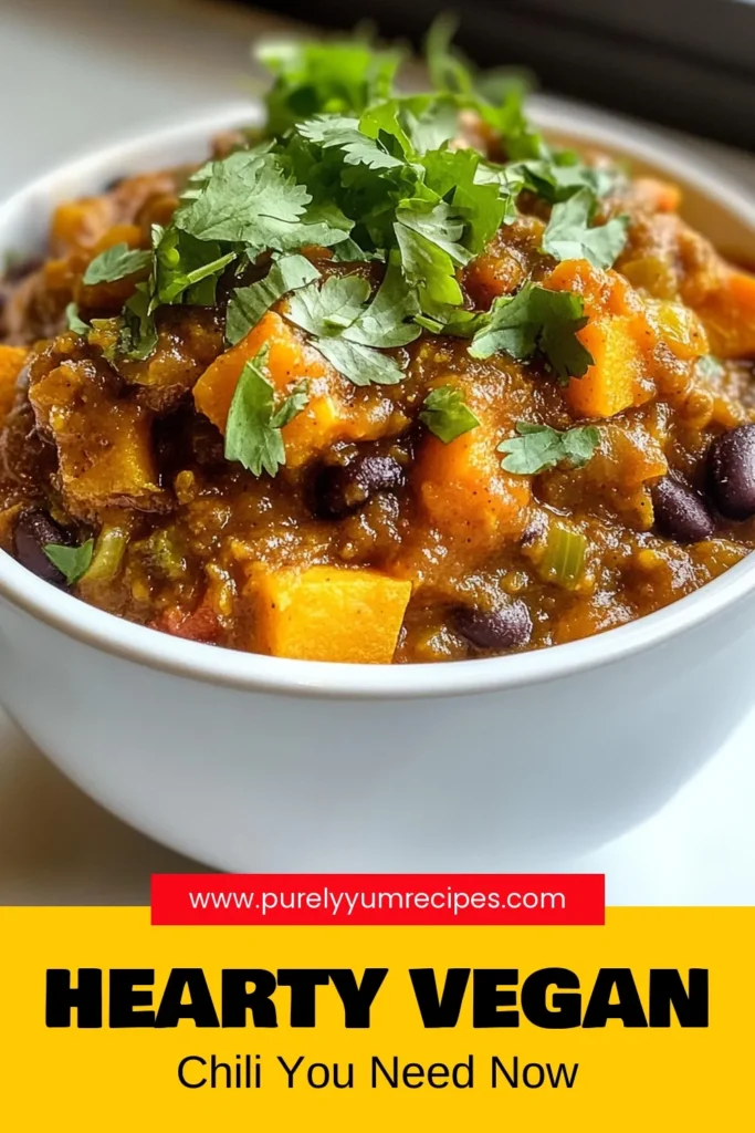 Discover the ultimate vegan sweet potato chili with this easy black bean chili recipe! Packed with nutrients, this healthy vegan chili features sweet potatoes, fire-roasted tomatoes, and spices for a flavorful kick. It's perfect for meal prep or a cozy dinner. Enjoy in just 45 minutes! Don’t miss out on this easy plant-based chili that will warm your heart and satisfy your taste buds. Save and try it today! #VeganChili #PlantBased #HealthyRecipes #ChiliRecipe