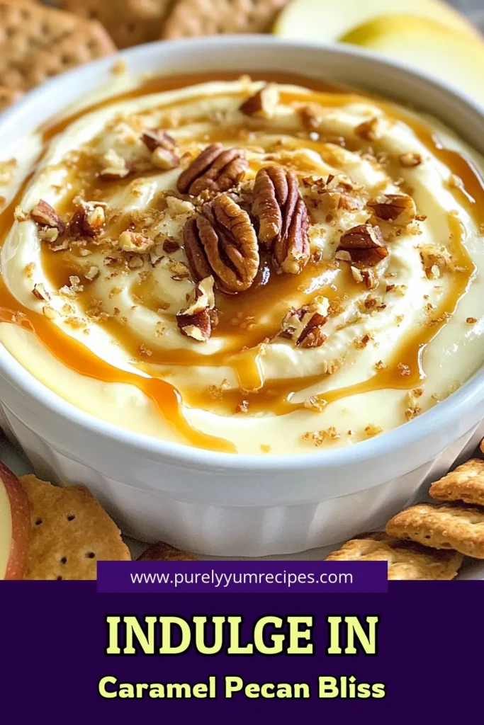 Indulge in this irresistible Caramel Pecan Cheesecake Dip, the ultimate easy dessert dip recipe that everyone will love! This creamy cheesecake dip with pecans is a no-bake cheesecake dip recipe, perfect for any occasion. Serve it with graham crackers, apple slices, or pretzels for a deliciously sweet experience. Try this caramel dessert dip today and impress your guests! Save this recipe for later! #CaramelPecanCheesecakeDip #DessertDip #NoBakeCheesecake #CreamyDip