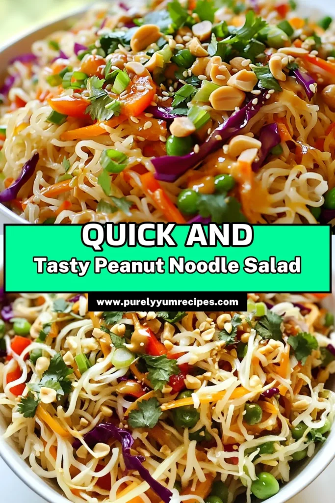 Elevate your meal prep with this vibrant Sesame Peanut Noodle Salad! This gluten-free peanut dressing brings together tender rice noodles, crunchy veggies, and wholesome ingredients for a delicious Asian noodle salad. Perfect for quick salad recipes, this refreshing dish is ideal for lunch or dinner. Try this easy rice noodle salad recipe today and enjoy a wholesome meal in just 30 minutes. Click for the full recipe! #SesamePeanutNoodleSalad #GlutenFreeRecipes #AsianNoodleSalad #QuickSaladRecipes