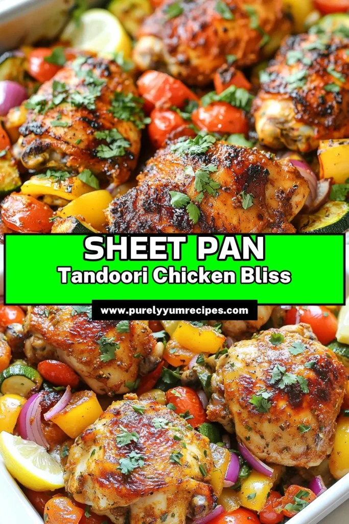 Looking for a delicious and easy dinner? Try this Tandoori Chicken Sheet Pan recipe! With marinated chicken thighs bursting with flavor and mixed veggies for a healthy twist, this sheet pan chicken dinner is perfect for busy weeknights. It's a hassle-free, one-pan meal that’s sure to impress. Don’t miss out on this easy Tandoori chicken that combines convenience with great taste. Pin it now to try later! #TandooriChickenRecipe #SheetPanChickenDinner #HealthySheetPanRecipes #EasyTandooriChicken