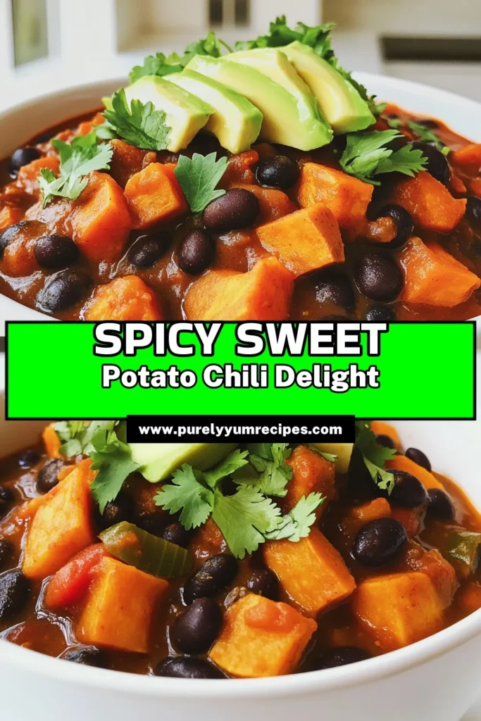 Warm up with this delicious Spicy Sweet Potato & Black Bean Chili! Packed with nutritious ingredients like sweet potatoes, black beans, and vibrant spices, this hearty dish is perfect for those chilly nights. It's easy to prepare and bursting with flavor. Ready to tantalize your taste buds? Click through to discover the full recipe and try it out today! #SweetPotatoChili #HealthyRecipes #VegetarianDinner #CozyMeals