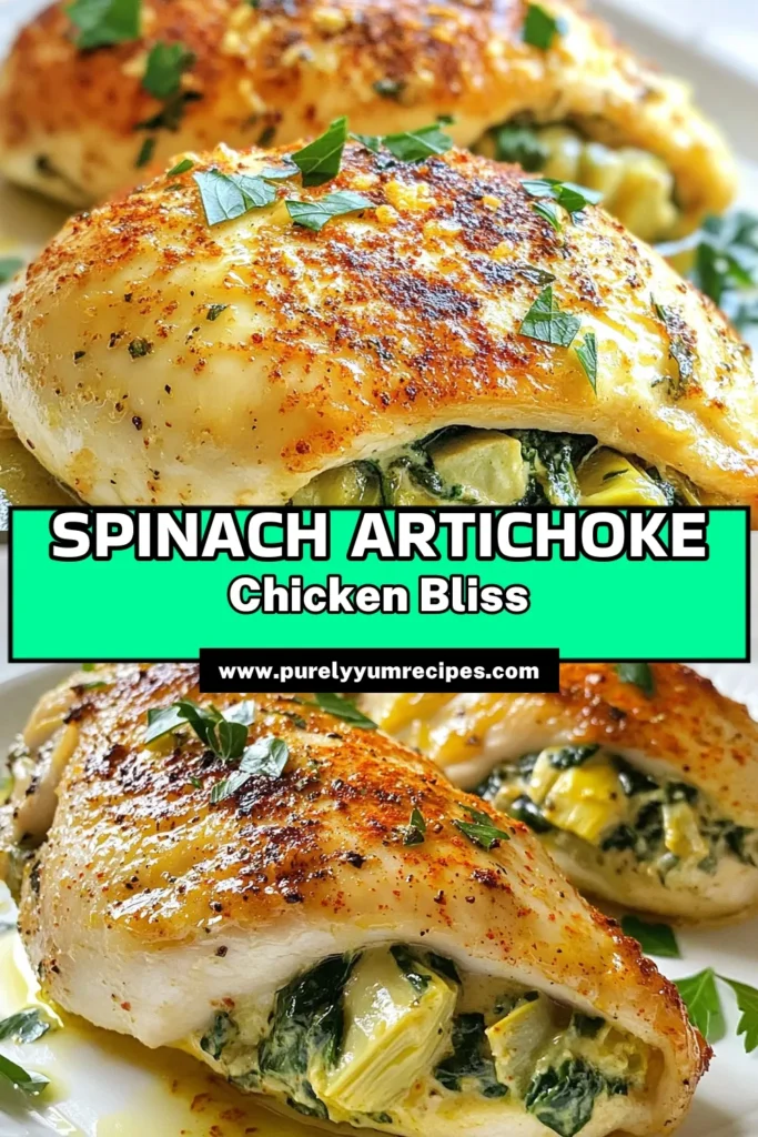 Indulge in this artichoke spinach stuffed chicken that merges creamy goodness with healthy chicken breast recipes. This easy dinner recipe features oven-baked stuffed chicken breasts filled with a decadent artichoke and spinach mixture, perfect for a satisfying meal. Try this creamy stuffed chicken recipe today and impress your family! Save this delicious recipe for your next dinner night! #HealthyRecipes #StuffedChicken #DinnerInspo #EasyRecipes