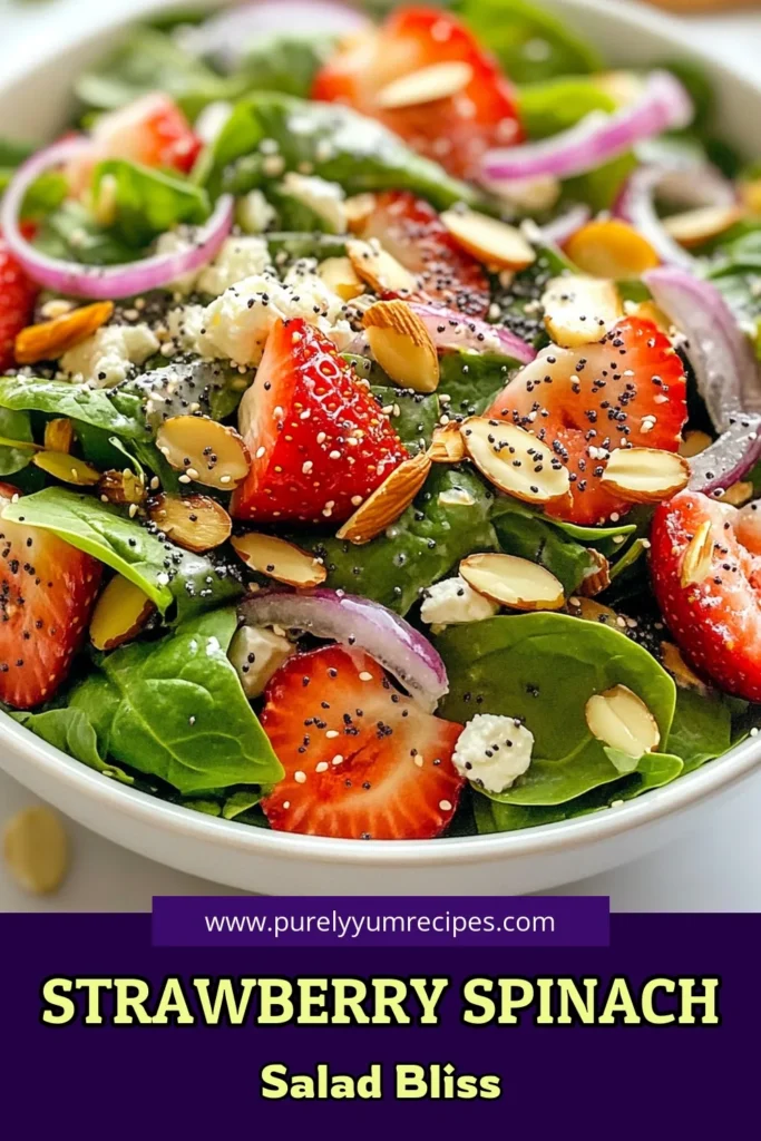 Discover the ultimate Strawberry Spinach Salad with a delicious Poppyseed Dressing Recipe! This Healthy Spinach Salad features crisp baby spinach, ripe strawberries, and creamy feta cheese, making it an easy strawberry salad perfect for any occasion. Burst with flavor and texture, this dish is not only visually appealing but also packed with nutrients. Save this recipe to impress your family and friends today! #StrawberrySpinachSalad #PoppyseedDressing #HealthySpinachSalad #EasyStrawberrySalad
