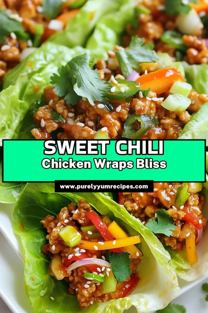Discover the perfect blend of flavors with our Sweet Chili Chicken Lettuce Wraps Recipe. This easy and healthy chicken appetizer features ground chicken sautéed with vibrant veggies and coated in a tangy sweet chili sauce. Perfect for Asian inspired wraps, these lettuce wraps are a delightful addition to any meal. Save this delicious recipe for a quick weeknight dinner or a party appetizer. Try it today! #SweetChiliChicken #LettuceWrapsRecipe #HealthyChickenAppetizers #GroundChickenDishes