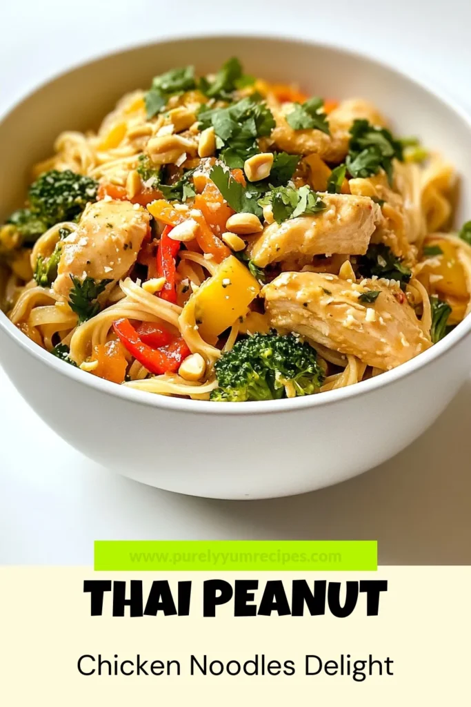 Looking for a delightful and easy Thai chicken recipe? Try these Thai peanut chicken noodles, featuring tender rice noodles with chicken tossed in a creamy peanut sauce. This quick dinner recipe is perfect for busy weeknights! In just 30 minutes, you can serve up a flavorful meal that the entire family will love. Don't miss out—save this recipe for later! #ThaiPeanutChickenNoodles #PeanutSauceNoodles #QuickDinnerRecipes #RiceNoodlesWithChicken