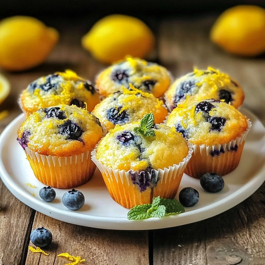 - 1 ½ cups whole wheat flour - ½ cup almond flour - ½ cup pure maple syrup - ¼ cup unsweetened applesauce - 2 teaspoons baking powder - ½ teaspoon baking soda - ½ teaspoon salt - Zest of 1 lemon - 1 tablespoon fresh lemon juice - 1 cup fresh blueberries (or frozen) - ½ cup chopped walnuts or pecans (optional) - 1 teaspoon vanilla extract - 2 large eggs (or 2 flax eggs) Whole wheat flour adds fiber and nutrients. It helps keep you full longer. Almond flour gives a nice texture and healthy fats. Maple syrup adds sweetness and antioxidants. Applesauce keeps muffins moist and cuts sugar. Baking powder and baking soda help muffins rise well. Salt enhances flavor and balances sweetness. Lemon zest adds brightness and fresh taste. Blueberries are rich in vitamins and antioxidants. Nuts provide healthy fats and crunch. Vanilla extract adds warmth and depth, while eggs (or flax eggs) bind ingredients. You can use all-purpose flour if you don't have whole wheat flour. Honey or agave syrup can replace maple syrup. If you don't have applesauce, try mashed bananas. For a nut-free version, leave out the walnuts or pecans. You can use any milk in place of eggs, like almond milk, if you prefer a vegan option. Flax eggs are a great substitute for eggs if you're vegan. {{ingredient_image_2}} Start by preheating your oven to 350°F (175°C). This step ensures even baking. While the oven heats, get your muffin tin ready. Line it with paper liners or grease each cup lightly. This helps the muffins come out easily after baking. In a large bowl, mix the whole wheat flour, almond flour, baking powder, baking soda, and salt. Whisk these dry ingredients until they blend well. Next, add the zest of one lemon to the dry mix. In another bowl, whisk together the maple syrup, applesauce, fresh lemon juice, vanilla extract, and eggs (or flax eggs). Make sure this mixture is smooth. Slowly pour the wet mix into the dry mix. Stir gently with a spatula. Remember, a few lumps are okay. Now, fold in the blueberries and nuts if you choose to add them. Be gentle to keep the blueberries whole. Using a spoon or scoop, fill each muffin cup about ¾ full. This space allows the muffins to rise nicely. Bake in the preheated oven for 18-20 minutes. To check if they are done, insert a toothpick in the center of a muffin. If it comes out clean, they are ready. After baking, let the muffins cool in the tin for about 5 minutes. Then, transfer them to a wire rack to cool completely. Enjoy the aroma as they cool! To get soft muffins, use fresh ingredients. Whole wheat flour adds fiber while almond flour gives a nice crumb. Mix the dry and wet ingredients gently. Overmixing makes the muffins tough. Aim for a few lumps in the batter. This keeps them light and fluffy. Bake until they are golden. A toothpick should come out clean when done. For extra flavor, add more lemon zest. A pinch of cinnamon or nutmeg can elevate the taste. If you like nuts, chopped walnuts or pecans add a nice crunch. You can also swap in some dark chocolate chips for a treat. Consider adding shredded coconut for a tropical twist. These little changes can make a big difference. One common mistake is using old baking powder. It should be fresh for the muffins to rise well. Also, do not skip the lemon juice; it brightens the flavor. Make sure to fold in blueberries gently to avoid mush. Lastly, let the muffins cool before serving. This helps them set and makes them easier to eat. Pro Tips Use Fresh Ingredients: Whenever possible, opt for fresh blueberries and lemons. They enhance the flavor and nutritional value of your muffins. Don’t Overmix: When combining the wet and dry ingredients, mix just until incorporated. Overmixing can lead to dense muffins. Adjust Sweetness: Depending on your taste preference, you can adjust the amount of maple syrup. Start with less and add more if needed. Storage Tips: Keep your muffins in an airtight container at room temperature for up to three days, or freeze them for longer storage. {{image_4}} To make vegan blueberry lemon energy muffins, swap the eggs for flax eggs. Mix two tablespoons of ground flaxseed with six tablespoons of water. Let it sit for about five minutes until it thickens. Use this mix instead of the two large eggs. The rest of the recipe stays the same, using maple syrup and applesauce for moisture. These muffins taste just as good and are plant-based. If you need gluten-free muffins, use gluten-free flour instead of whole wheat and almond flour. Look for a blend that works for baking. Check labels to ensure they don’t contain gluten. You can also use certified gluten-free oats ground into flour. This keeps the muffins light and fluffy while still packing a flavorful punch. For nut-free muffins, simply leave out the almond flour and optional nuts. Replace almond flour with an equal amount of whole wheat flour or oat flour. This change still gives you a great texture. When you skip the nuts, your muffins will remain soft and tasty. Always check your other ingredients to ensure they are nut-free, especially your baking powder. To keep your blueberry lemon energy muffins fresh, let them cool completely first. Place them in an airtight container. Store at room temperature for up to three days. If you want them to last longer, consider refrigeration. In the fridge, they can stay fresh for up to a week. Just remember, they might lose some fluffiness in the fridge. Freezing muffins is a smart choice! To freeze, place them in a single layer on a baking sheet. Freeze until solid, usually about an hour. Once frozen, transfer them to a freezer-safe bag or container. Label the bag with the date. These muffins can last up to three months in the freezer. When you’re ready to enjoy, simply thaw them at room temperature. Reheating muffins is easy. If you want them warm, preheat your oven to 350°F (175°C). Place the muffins on a baking sheet and heat for about 5-10 minutes. You can also use the microwave. Just heat for 15-20 seconds at a time until warm. Enjoy your muffins as if they were freshly baked! You can check if your muffins are done by using a toothpick. Insert it into the center of a muffin. If it comes out clean, the muffins are ready. The tops should look golden brown and spring back when touched. Yes, you can use frozen blueberries. Just add them straight to the batter without thawing. They will keep the muffins moist and flavorful. Be gentle when folding them in, so they don’t break apart. For a vegan option, use flax eggs. To make one flax egg, mix one tablespoon of ground flaxseed with two and a half tablespoons of water. Let it sit for five minutes to thicken. This works well in muffins and keeps them moist. In this blog post, I covered key points about making muffins. We discussed the ingredients, their benefits, and substitutions. You learned step-by-step instructions for preparation, mixing, baking, and cooling. I shared tips for perfecting texture, enhancing flavors, and avoiding mistakes. We explored variations for different diets and storage tips for freshness. Muffins can be fun to make and enjoy. Use these insights to try new recipes and share them with friends.
