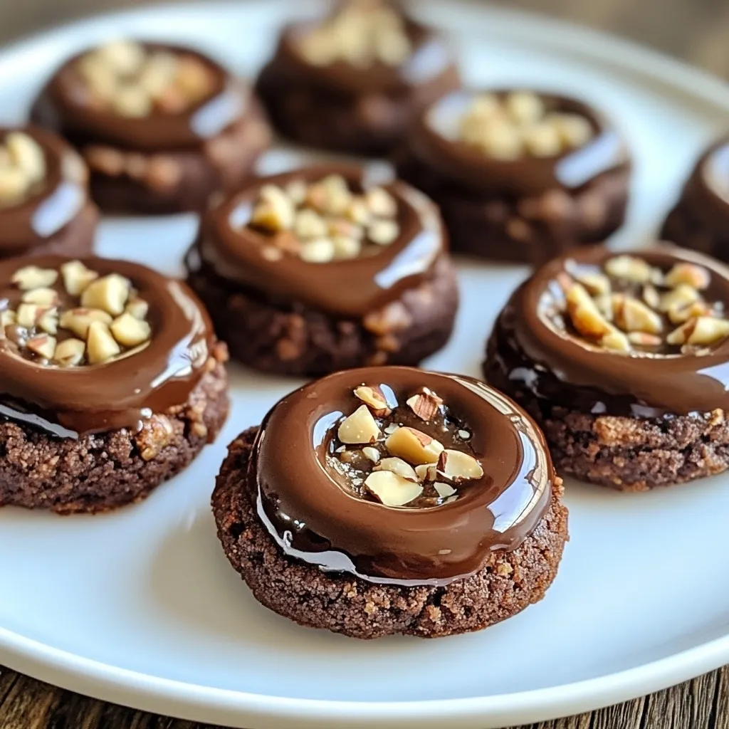- 1 cup all-purpose flour - 1/2 cup unsweetened cocoa powder - 1/2 teaspoon baking soda - 1/4 teaspoon salt - 1/2 cup unsalted butter, softened - 1/2 cup granulated sugar - 1/2 cup packed brown sugar - 1 large egg - 1 teaspoon pure vanilla extract - 1/2 cup hazelnuts, toasted and finely chopped - 1/2 cup chocolate hazelnut spread - Additional granulated sugar for rolling Make sure the butter is at room temperature. This helps it mix well with the sugars. If you forget to take it out, you can cut it into small pieces to speed up softening. Toasting the hazelnuts is key for flavor. Just place them in a dry pan over medium heat. Stir them for about 5 minutes until they smell nutty. Let them cool before chopping. If you need a gluten-free option, use almond flour instead of all-purpose flour. For cocoa powder, you can use carob powder for a different flavor. If you want a dairy-free version, replace the butter with coconut oil. You can also use sunflower seed butter if you can't have hazelnuts. Lastly, maple syrup can replace granulated sugar but will change the texture slightly. {{ingredient_image_2}} First, you need to preheat your oven to 350°F (175°C). This step ensures your cookies bake evenly. While the oven warms up, grab a baking sheet. Line it with parchment paper. This keeps the cookies from sticking. It's simple but very important. Now, let’s make the dough. In a medium bowl, whisk together these dry ingredients: - 1 cup all-purpose flour - 1/2 cup unsweetened cocoa powder - 1/2 teaspoon baking soda - 1/4 teaspoon salt Set this bowl aside. In a large bowl, use an electric mixer to cream: - 1/2 cup unsalted butter, softened - 1/2 cup granulated sugar - 1/2 cup packed brown sugar Mix until it’s light and fluffy. This takes about 2-3 minutes. Next, add in: - 1 large egg - 1 teaspoon pure vanilla extract Beat until smooth. Now, slowly add the dry mixture to the wet. Stir gently until just combined. Be careful not to overmix. The dough should be thick and hold together well. Lastly, fold in: - 1/2 cup hazelnuts, toasted and finely chopped This adds a nice crunch. Now it’s time to shape the cookies. Scoop out small portions of dough, about 1 inch wide. Roll them into balls. Roll each dough ball in granulated sugar. Place them on the baking sheet, leaving about 2 inches between them. Next, create a gentle indent in each ball using your thumb or a small spoon. This is where the chocolate hazelnut spread will go. Fill each thumbprint with about 1/2 teaspoon of spread. Bake the cookies for 10-12 minutes. You’ll know they are done when the edges are set and the tops have small cracks. After baking, let them cool on the sheet for 5 minutes. Then, move them to a wire rack to cool down fully. Enjoy the delightful aroma while they cool! To get the best cookie, focus on these tips. First, soften the butter well. It helps to mix it easily with the sugars. Cream the butter and sugars until they look light and fluffy. This step adds air, making cookies soft. When you mix in the dry ingredients, do not overmix. Stop as soon as it comes together. This helps keep your cookies tender. Watch out for these common mistakes. One big mistake is using cold butter. Always make sure it is at room temperature. Another mistake is not measuring ingredients properly. Use a kitchen scale if you have one. This way, you get the right amounts. Finally, do not bake cookies too long. They should look set but still soft in the center. Make your cookies shine when serving them. Arrange them on a nice platter to show them off. For a special touch, drizzle a bit of chocolate hazelnut spread on top. You can also dust them with powdered sugar for a snowy look. Serve them with hot cocoa or milk. This makes a cozy treat everyone will love. Pro Tips Use Fresh Ingredients: Ensure your hazelnuts are fresh and toasted just before using them for the best flavor and crunch. Chill the Dough: If the dough feels too soft, refrigerate it for 15-20 minutes before rolling to make shaping easier. Perfect Indent: Use the back of a measuring spoon for a uniform indent size, ensuring enough space for the chocolate hazelnut spread. Storage Tips: Store cookies in an airtight container at room temperature for up to a week; they also freeze well for longer storage. {{image_4}} You can switch up the filling in thumbprint cookies to keep things fun. Try using fruit jams, like raspberry or apricot, for a fruity twist. A creamy peanut butter or almond butter can add a rich flavor. If you love caramel, that works great too! Just remember to keep the filling about 1/2 teaspoon, so it fits nicely. Adding new flavors can really change your cookies. Mix in some spices like cinnamon or cardamom for warmth. You can also add a pinch of sea salt on top for a sweet and salty combo. If you want a crunch, toss in some chocolate chips or dried fruit. The options are endless, and you can get creative! Making these cookies gluten-free is easy. Just use gluten-free flour instead of all-purpose flour. For a vegan version, swap the egg for a flax egg made from ground flaxseed and water. Use a vegan butter alternative and a dairy-free chocolate hazelnut spread. Your cookies will still taste amazing, and everyone can enjoy them! To keep your chocolate hazelnut thumbprint cookies fresh, store them in an airtight container. This will help them stay soft and tasty. Place a piece of wax paper between layers if you stack them. Keep the container in a cool, dry place, away from sunlight. You can freeze both the cookie dough and the baked cookies. For the dough, scoop it into balls and flash freeze on a baking sheet. Once firm, transfer the balls into a freezer bag. They can last up to three months in the freezer. For baked cookies, let them cool completely before wrapping them tightly in plastic wrap. Place them in a freezer-safe container. They also last about three months. When stored properly, these cookies stay fresh for about one week at room temperature. If you keep them in the fridge, they can last up to two weeks. Always check for any signs of spoilage before eating. Enjoy these sweet treats while they are at their best! These cookies stay fresh for about one week. Keep them in an airtight container. This helps keep them soft and tasty. If you want them to last longer, you can freeze them. They freeze well for up to three months. Yes, you can use other nuts. Walnuts or pecans work well in this recipe. Just chop them finely like you would with hazelnuts. Each nut will bring its own flavor, making the cookies unique. You can use peanut butter or almond butter. These spreads will change the taste, but they will still be good. Look for a nut butter that is smooth to make filling easier. Yes, you can make the dough ahead of time. Chill it in the fridge for up to two days. When you're ready, just scoop and bake! You can even freeze the dough for later use. Just thaw it before baking. In this post, we covered how to make chocolate hazelnut thumbprint cookies. We shared a detailed list of ingredients, ways to prep, and even smart substitutes. You learned step-by-step how to bake these cookies perfectly and tips to avoid common mistakes. We also discussed fun variations and how to store your tasty treats. Remember, making these cookies is fun and easy! Enjoy trying new flavors and sharing them with others. Happy baking!