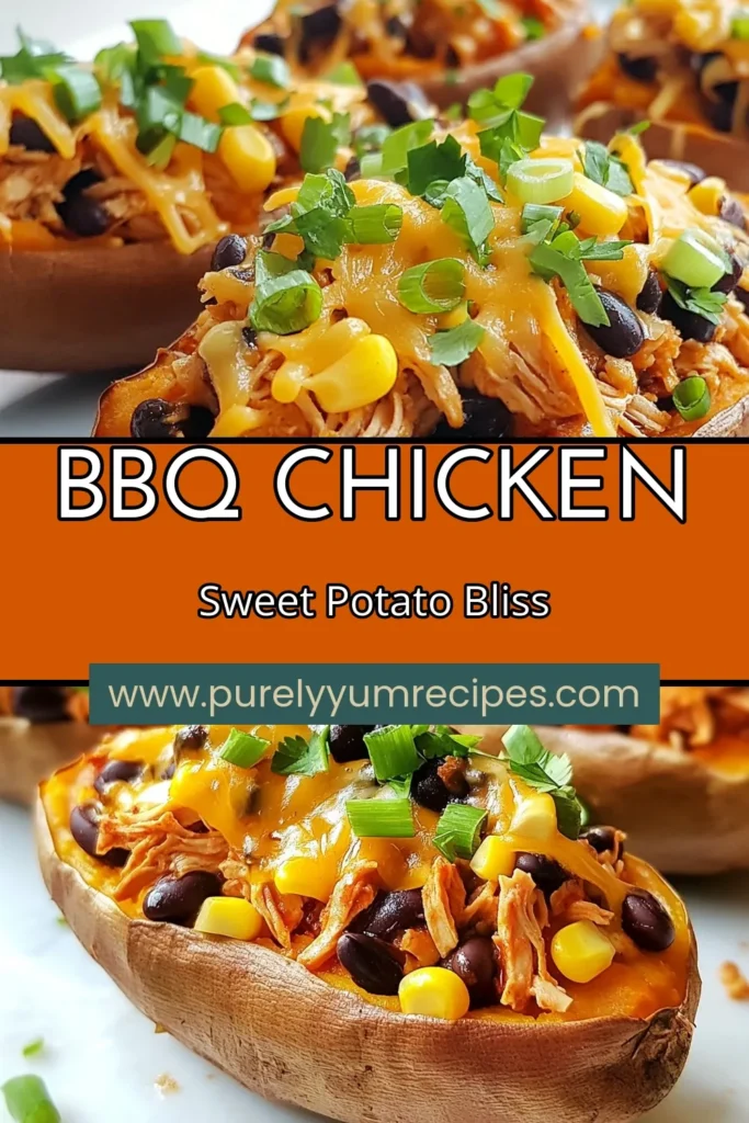 Savor the deliciousness of BBQ Chicken Stuffed Sweet Potatoes! This easy BBQ chicken recipe combines tender sweet potatoes with shredded chicken, black beans, corn, and gooey cheese—perfect for a cheesy sweet potato dinner. Packed with flavor, these healthy stuffed sweet potatoes are a must-try for your next meal. Click to discover this scrumptious recipe and elevate your sweet potato recipes today! #BBQChicken #StuffedSweetPotatoes #HealthyRecipes #SweetPotatoDinner