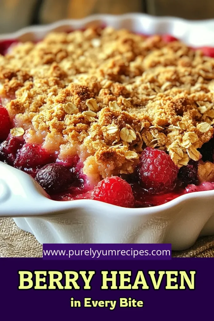 Indulge in this delicious triple berry crumble recipe that's perfect for summer! This easy berry dessert features a mix of strawberries, blueberries, and raspberries topped with a delightful fruity crumble topping. It's a must-try for summer dessert recipes. With just a few steps, you can create a mouthwatering mixed berry crumble that everyone will love. Save this recipe and wow your friends and family! #BerryCrumble #SummerDesserts #EasyDesserts #FruitDessert
