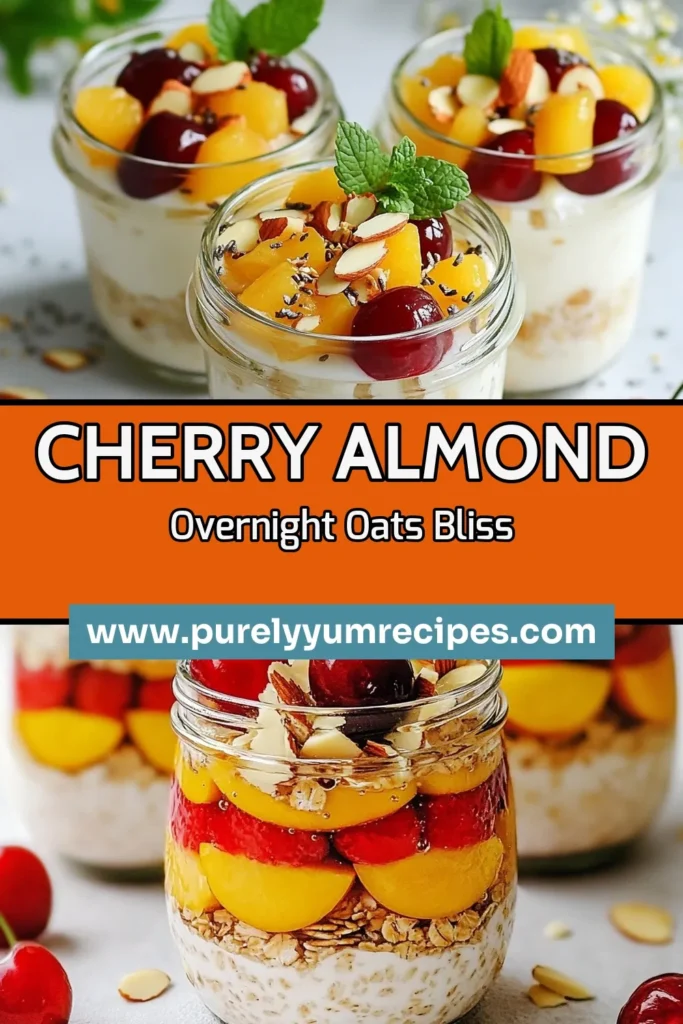 Start your day with a delicious and nutritious Cherry Almond Overnight Oats recipe! This healthy breakfast idea combines rolled oats, almond milk, fresh cherries, and creamy almond butter for a satisfying meal. Perfect for busy mornings, this chia seed oats recipe is easy to prepare and can be customized to your taste. Try it today and make mornings simpler! Save this recipe and enjoy! #OvernightOats #HealthyBreakfast #AlmondMilkRecipes #ChiaSeedOatsRecipe