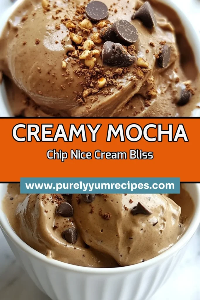 Indulge in this delicious mocha chip nice cream, a perfect dairy-free mocha dessert that is both refreshing and satisfying. This vegan chocolate ice cream is made with frozen bananas for a creamy texture and rich flavor. Try this banana nice cream recipe for an easy frozen banana treat that's sure to impress! Grab your ingredients and get started. Save this recipe for a guilt-free dessert! #MochaNiceCream #VeganChocolateIceCream #DairyFreeDessert #FrozenTreats