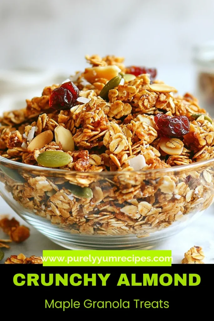 Looking for a delicious and healthy granola recipe? Try these Almond Maple Granola Clusters! This homemade granola clusters recipe is not only vegan and gluten-free but also packed with wholesome ingredients like oats, almonds, and pumpkin seeds. Perfect for breakfast or as a tasty vegan granola snack! Make your own today and enjoy the crunchy goodness. Save this recipe for later! #AlmondMapleGranola #VeganGranolaSnacks #GlutenFreeGranola #HealthyGranolaRecipe