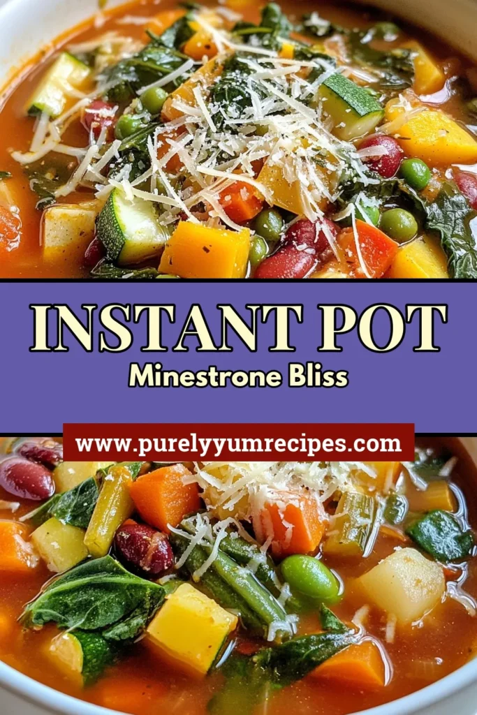 Discover the ultimate Instant Pot minestrone soup! This hearty vegetable soup recipe is not only easy to make but also packed with flavor and nutrients. Perfect for busy weeknights, this healthy Instant Pot recipe comes together quickly and is sure to please the entire family. Enjoy a comforting bowl of easy minestrone soup today! Save this recipe for quick soup recipes! #InstantPot #MinestroneSoup #HealthyEating #QuickRecipes