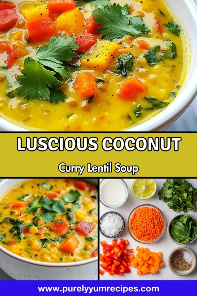 Discover the heartwarming flavors of Coconut Curry Lentil Soup, a delicious vegan lentil soup recipe that's both healthy and satisfying. This easy curry soup recipe features creamy coconut milk and nourishing red lentils blended into a comforting dish. Perfect for weeknight dinners, this red lentil curry soup is packed with spices and vibrant veggies. Save this recipe for a cozy night in! #CoconutCurryLentilSoup #VeganSoup #HealthyEating #EasyRecipes