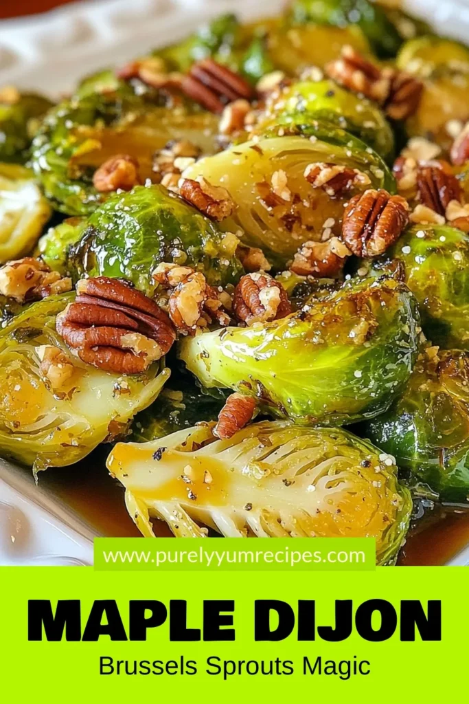 Elevate your meals with this Maple Dijon Roasted Brussels Sprouts recipe, a perfect addition to any dinner table! These healthy Brussels sprouts are coated in a delightful mix of maple syrup and Dijon mustard, making them an irresistible Brussels sprouts side dish. This vegetarian Brussels sprouts recipe is not only delicious but also easy to prepare. Save this recipe for your next gathering and impress your guests! #BrusselsSprouts #HealthyRecipes #Vegetarian #SideDish