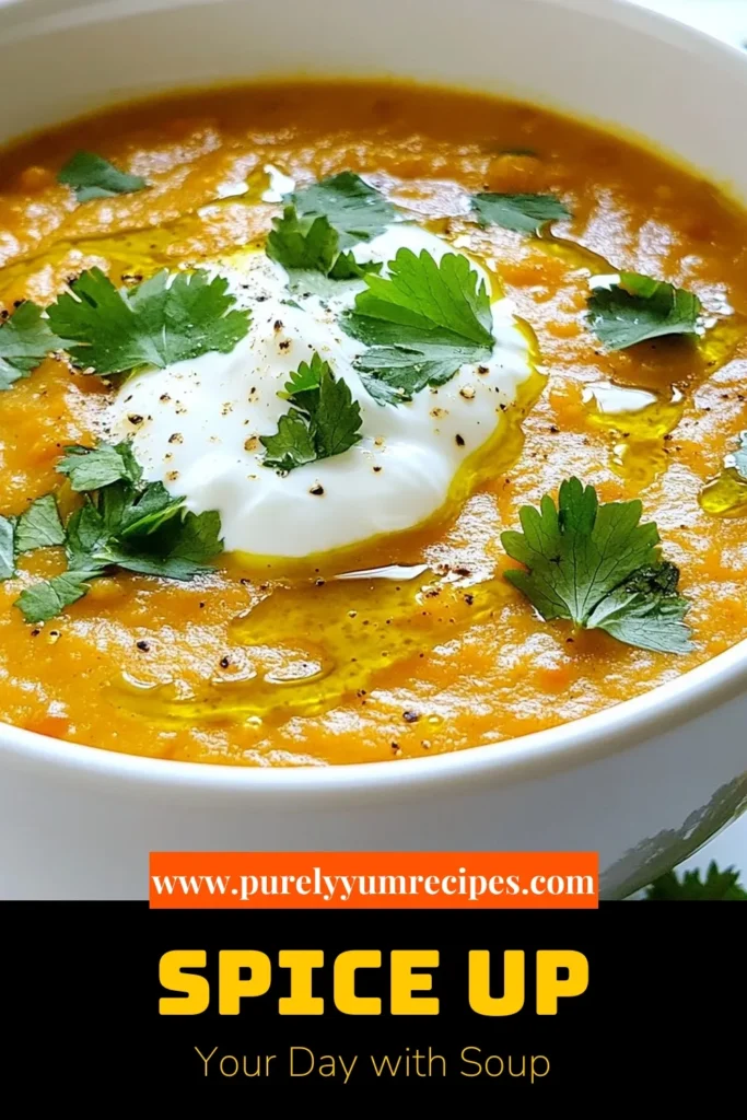 Looking for a delicious and nutritious meal? Try this Moroccan Carrot Lentil Soup! This healthy lentil soup recipe is packed with spices, carrots, and red lentils, making it a perfect choice for vegan soup recipes. It's both easy to prepare and oh-so-satisfying. Perfect as a spicy carrot soup option, this dish will warm your soul. Save this easy Moroccan recipe for your next meal! #MoroccanCarrotLentilSoup #VeganSoupRecipes #HealthyRecipes #EasyMoroccanRecipes