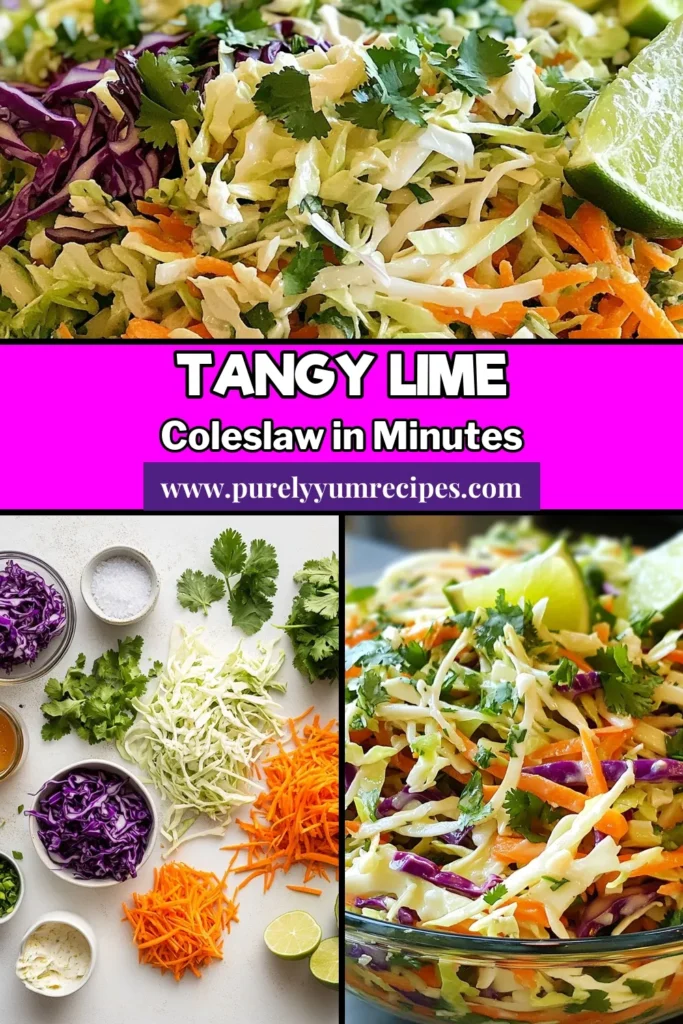 Discover the ultimate zesty lime coleslaw recipe that's bursting with flavor! This fresh coleslaw with lime combines crunchy green and red cabbage with carrots, all tossed in a homemade coleslaw dressing. Perfect for summer picnics or as a side dish, this easy coleslaw salad is a must-try! Refresh your meals with this crunchy cabbage salad recipe today! Don't forget to save it for later! #ColeslawRecipe #HealthySalad #EasyRecipes #CabbageSalad