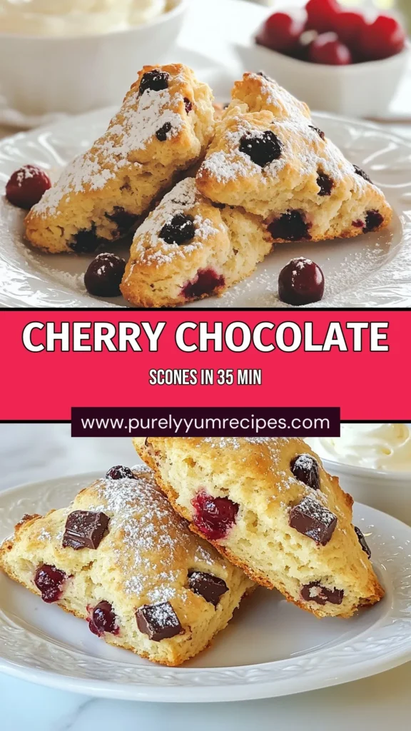 Indulge in these delightful cherry chocolate scones that combine the tanginess of fresh cherries with rich chocolate chunks. This easy scone recipe is perfect for breakfast or a sweet treat. Follow this simple chocolate chunk scone recipe to impress your family and guests with baked cherry desserts that are guaranteed to please! Save your favorites and try these scrumptious fresh cherry scones today! #CherryChocolateScones #SconeRecipe #BakedDesserts #EasyBaking