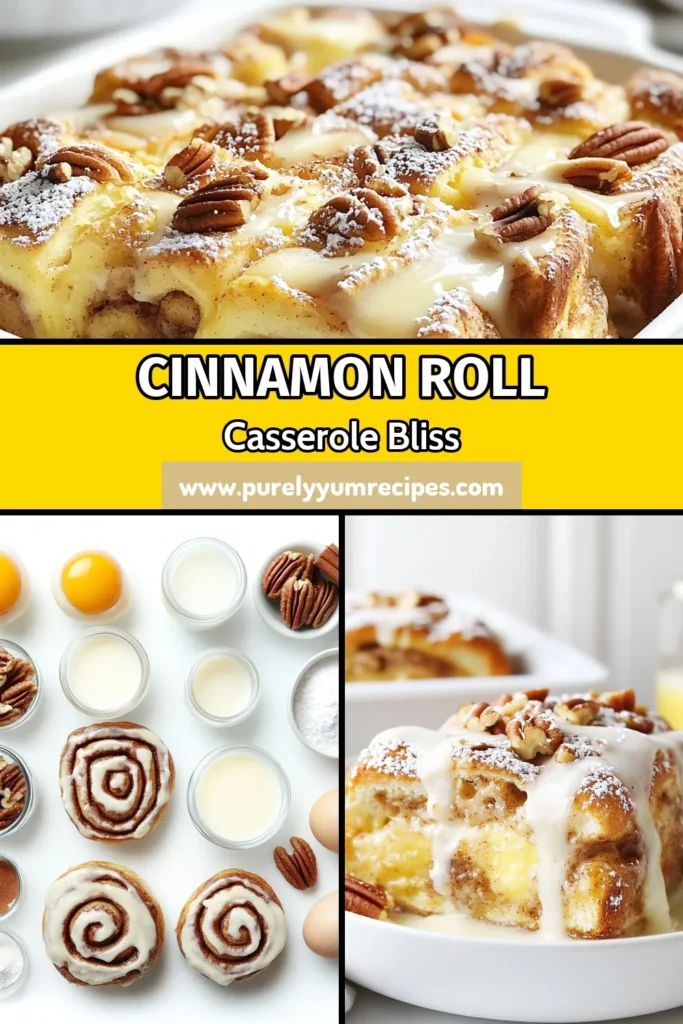 Indulge in the deliciousness of Cinnamon Roll French Toast Casserole! This easy Cinnamon Roll Breakfast Casserole combines fluffy cinnamon rolls and a rich egg mixture, perfect for brunch. Try this baked Cinnamon Roll Casserole recipe with pecans for an extra crunch. Your family will love this sweet treat! Save this recipe and impress your guests! #CinnamonRollCasserole #BrunchCasseroleRecipes #EasyCasserole #BakedCinnamonRolls