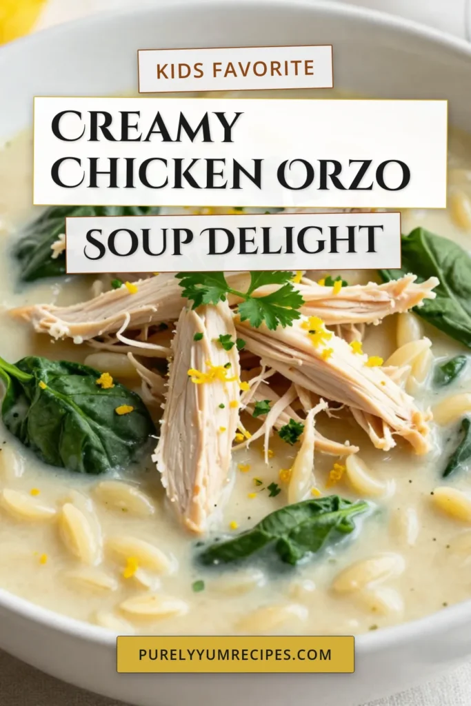 Dive into this delightful Creamy Lemon Chicken Orzo Soup that's perfect for any occasion! This Easy Lemon Chicken Soup combines tender chicken, savory orzo pasta, and nutritious spinach for a delicious and Healthy Chicken Soup with Spinach. Perfect as a Comfort Food Soup Recipe, it's easy to make and full of flavor. Try this Orzo Pasta Soup Recipe today and experience the warmth of homemade goodness. Save this recipe for later! #LemonChickenSoup #OrzoPasta #HealthySoup #ComfortFood