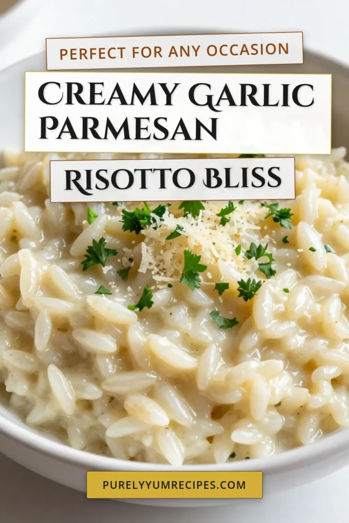 Discover the ultimate creamy garlic risotto with this easy Parmesan risotto recipe! Perfect for any vegetarian meal, this effortless risotto showcases the Arborio rice cooking method for a creamy, rich dish that's sure to impress. With just a few simple ingredients, you can whip up a comforting bowl of creamy garlic goodness in 30 minutes. Don't forget to save this recipe for an unforgettable dining experience! #CreamyGarlicRisotto #VegetarianRisotto #EasyRisottoRecipe #ParmesanRisottoRecipe