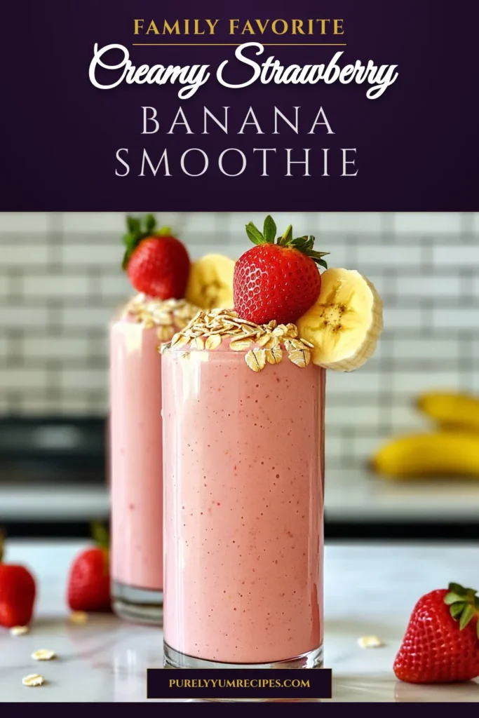 Start your day right with this delicious strawberry banana oat smoothie! This healthy breakfast smoothie blends fresh strawberries, ripe banana, and creamy almond milk in an easy smoothie recipe that’s perfect for busy mornings. Packed with rolled oats, it's a nutritious choice you’ll love. Try this oat smoothie recipe today and enjoy a refreshing start! Save and share this recipe! #SmoothieRecipes #HealthyBreakfast #StrawberryBananaSmoothie #AlmondMilkSmoothie