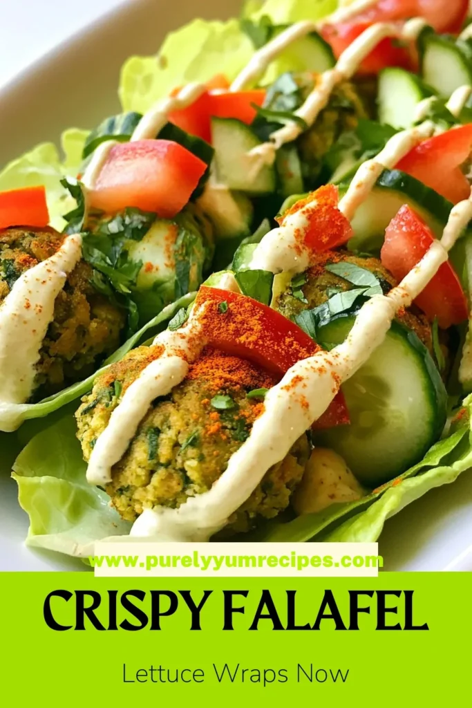 Elevate your mealtime with these delicious falafel lettuce wraps! This healthy falafel recipe is perfect for meal prep and party platters. Enjoy fresh vegetarian lettuce wraps filled with crispy chickpea balls, diced tomatoes, and cucumbers, all drizzled with a creamy tahini dressing recipe. Perfect for lunch or dinner, these chickpea wrap ideas are sure to satisfy. Save this recipe for a tasty, nutritious option! #FalafelLettuceWraps #HealthyEating #VegetarianRecipes #TahiniDressing