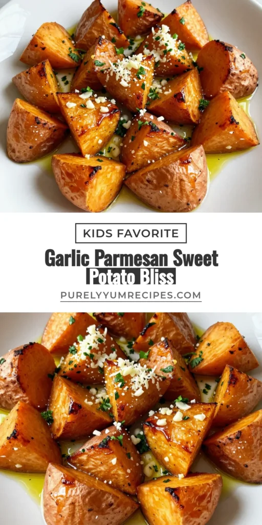 Discover the perfect blend of flavors with this Garlic Parmesan Sweet Potatoes recipe! These roasted sweet potatoes make an easy sweet potato side dish that's both healthy and delicious. Packed with the goodness of parmesan and garlic, this roasted sweet potato recipe is essential for your dinner table. Try it today and elevate your meals with these healthy roasted vegetables. Save this recipe for perfect side dishes! #SweetPotatoes #HealthyRecipes #VegetableSides #EasyCooking