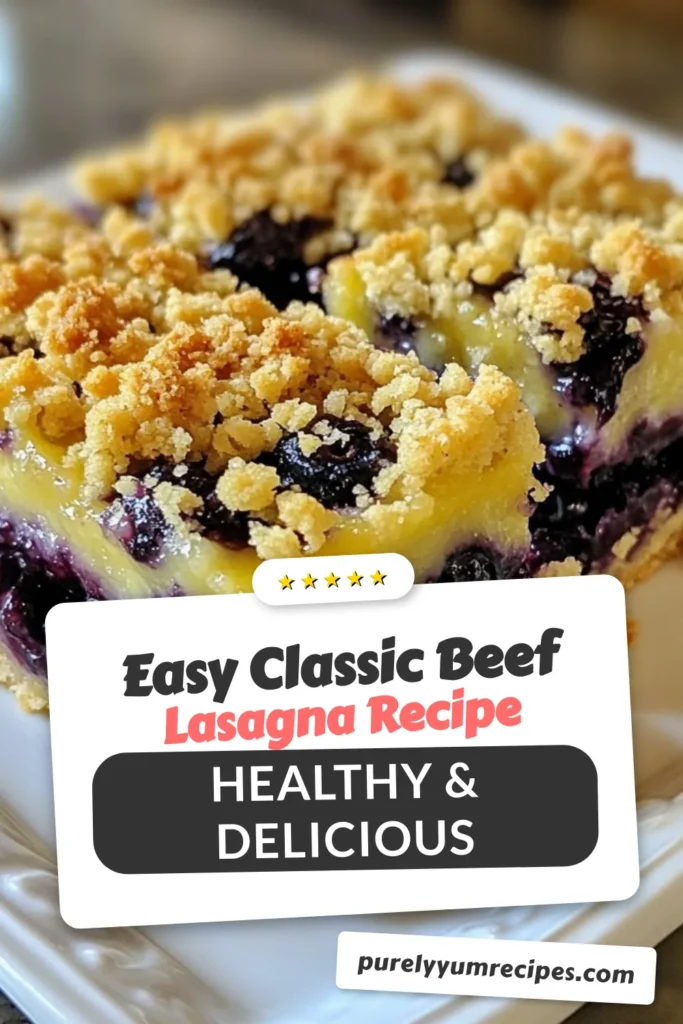 Satisfy your sweet tooth with these delightful blueberry crumble bars! This easy blueberry dessert is perfect for any occasion, featuring a scrumptious blueberry oat crumble that everyone will love. Enjoy this baked blueberry bar recipe that blends fresh blueberries with a buttery, crumbly topping. Perfect for sharing or enjoying yourself! Try this tasty fruit crumble recipe today and save for future baking adventures! #BlueberryCrumbleBars #EasyDessert #BakedBars #FruitCrumbleRecipe