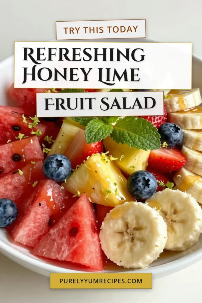 Looking for a healthy and refreshing summer fruit salad recipe? Try this Honey Lime Fruit Salad! With juicy watermelon, sweet pineapple, and plump blueberries tossed in a delicious honey-lime dressing, it’s an easy fruit salad recipe that everyone will love. Perfect as a side dish or a light dessert, this flavor-packed salad is a must-try. Save this recipe for your next summer gathering! #HoneyLimeFruitSalad #SummerFruitSalad #HealthyFruitSalad #EasyFruitSaladRecipe