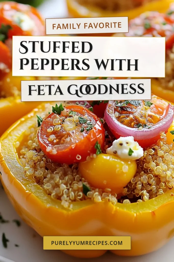 Discover the deliciousness of baked feta stuffed peppers with this easy stuffed bell peppers recipe! Perfect for a healthy vegetarian meal, these quinoa stuffed peppers combine crumbled feta cheese, fresh veggies, and fragrant spices for a mouthwatering dish. Ideal for meal prep or a family dinner, this recipe will delight your taste buds. Try it today and save for later! #BakedFetaStuffedPeppers #HealthyRecipes #Vegetarian #FetaCheeseRecipes