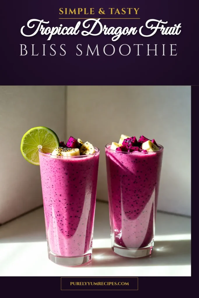Quench your thirst with this vibrant Tropical Dragon Fruit Smoothie! Packed with flavor and nutrition, this healthy smoothie recipe combines dragon fruit, frozen banana, and coconut water for a refreshing tropical beverage. Perfect for breakfast or a snack, it’s also one of the best dragon fruit recipes out there! Try it today and elevate your smoothie game. Save this recipe for your next healthy treat! #SmoothieRecipes #TropicalBeverages #DragonFruit #HealthyEating