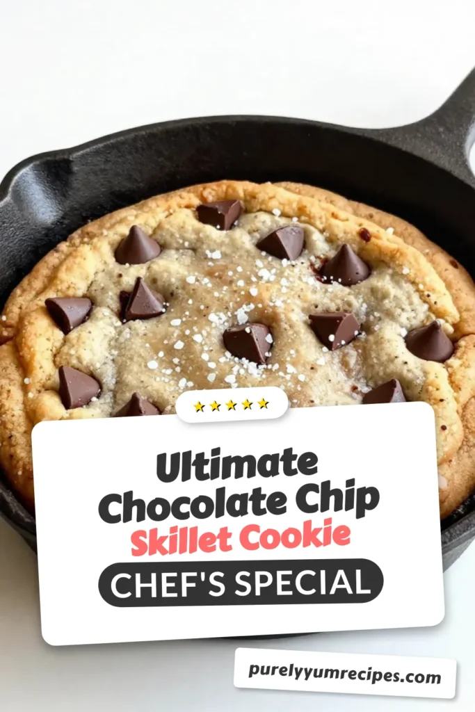 Indulge in our decadent chocolate chip skillet cookie, the ultimate cast iron skillet dessert! This easy chocolate chip cookie recipe is perfect for serving warm and gooey, topped with a scoop of ice cream. A delightful treat that brings everyone together, it’s a must-try for any gathering. Make this scrumptious warm cookie for your next occasion and watch it disappear! Save this recipe now! #ChocolateChipSkilletCookie #EasyChocolateChipCookies #CastIronSkilletDessert #DessertRecipes